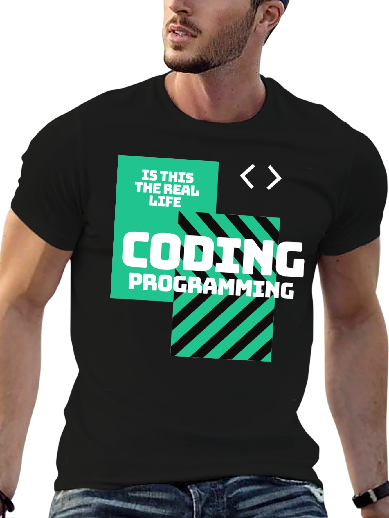Black Coding is This the Real Life Black T-Shirt view 6