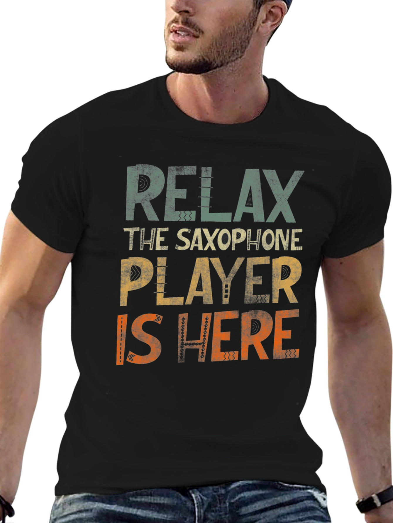 Black Relax Saxophone Player T-Shirt - Music Lover Tee view 6