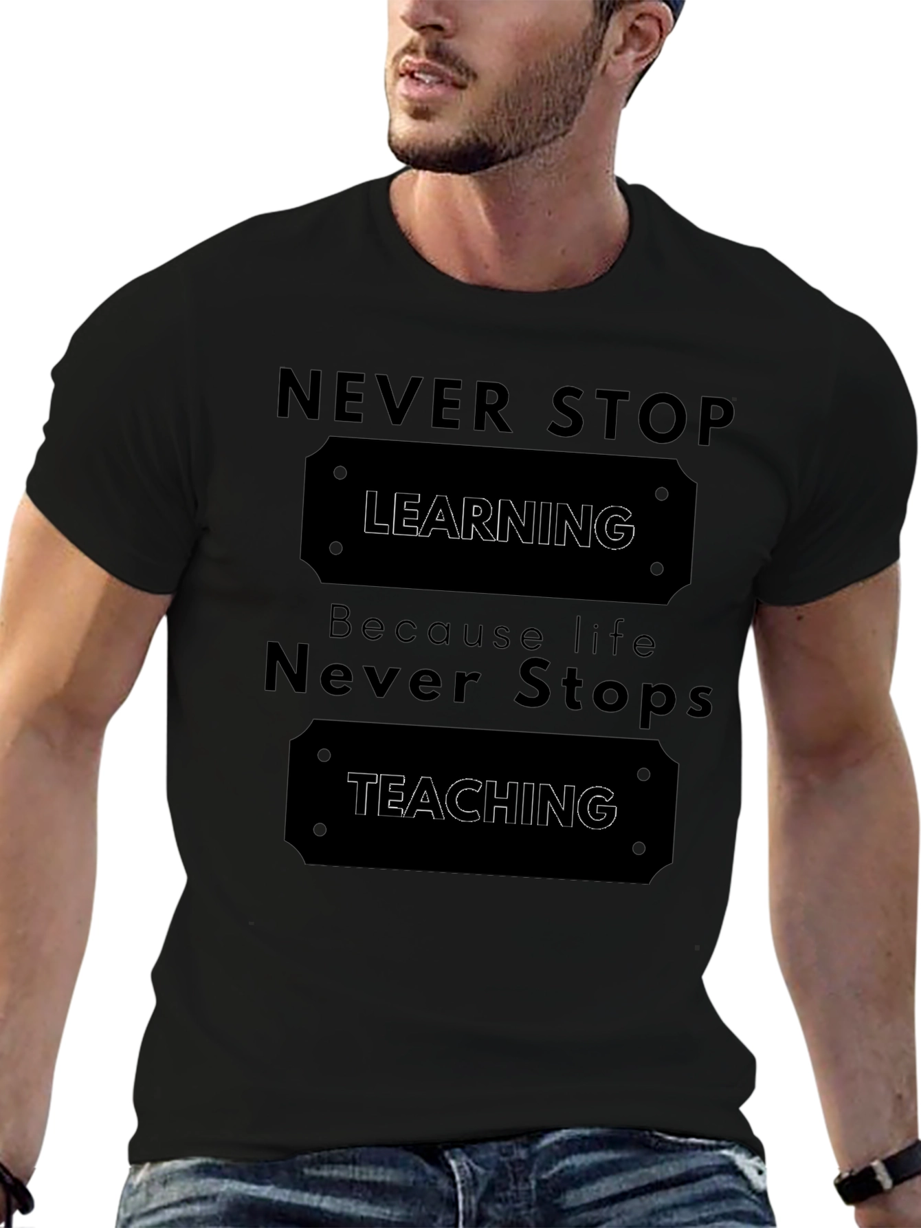 Black Never Stop Learning T-Shirt view 6