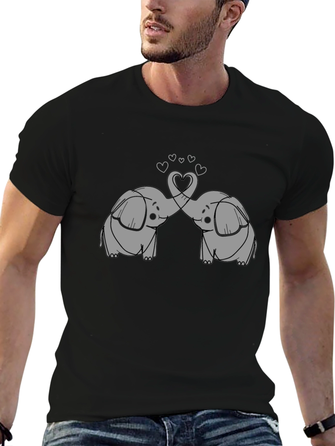 Black Elephant Love T-Shirt - Cute Cartoon Design view 6
