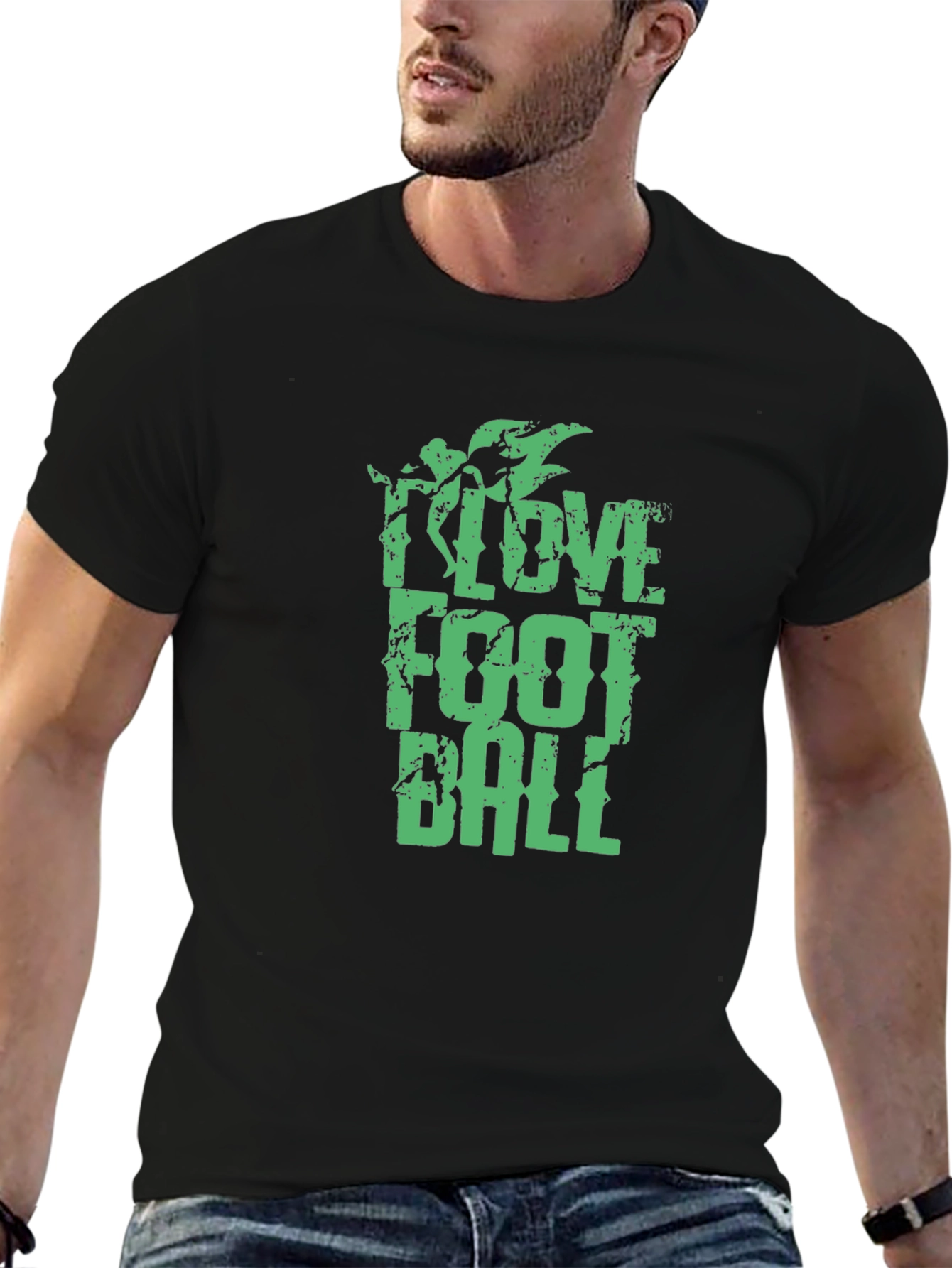 Black I Love Football T-Shirt - Stylish Graphic Tee for Sports Fans view 6