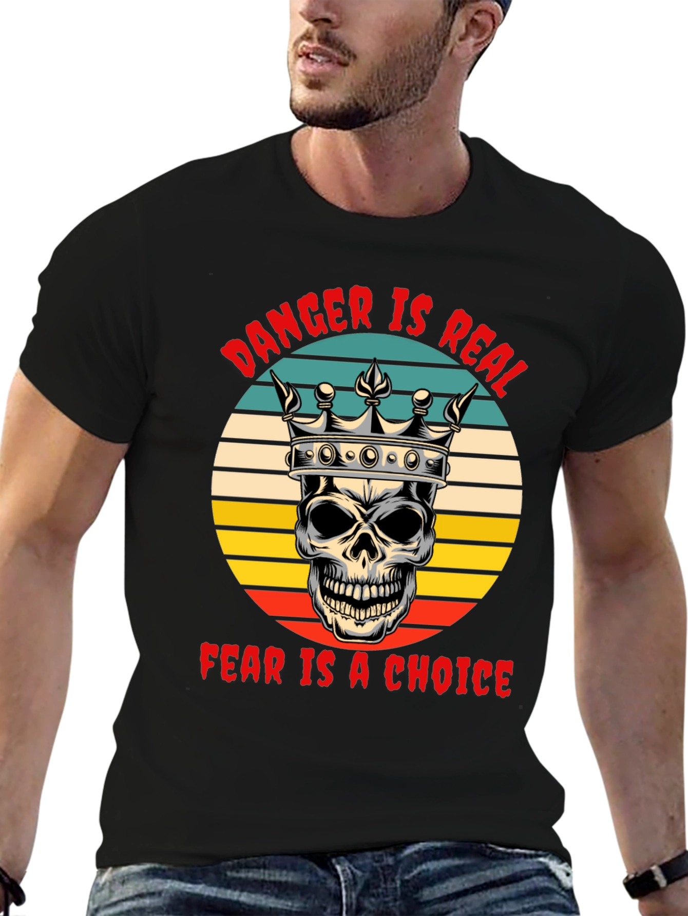 Black Danger Is Real Skull Graphic Tee view 6
