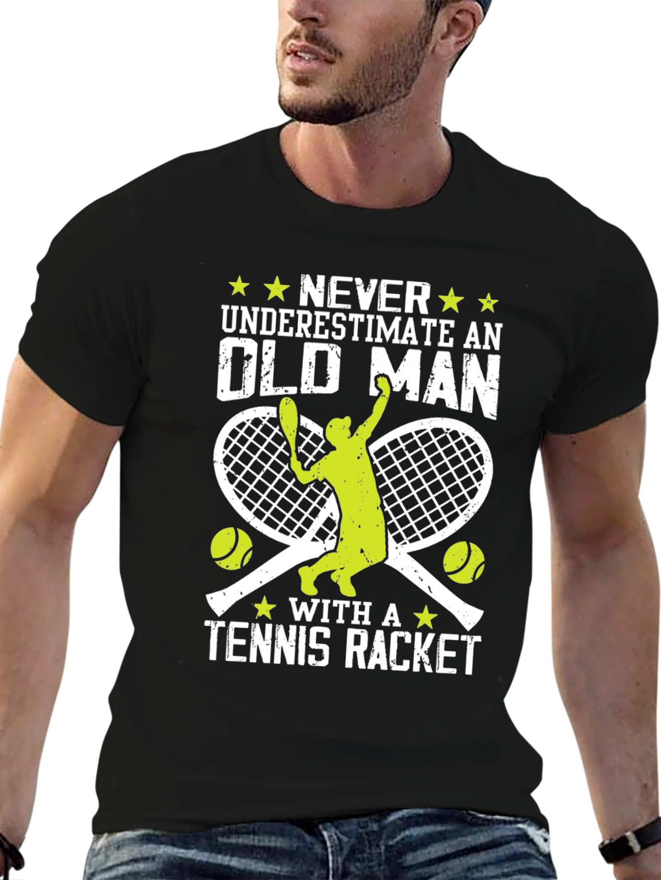 Black Funny Tennis Old Man T-Shirt  view 6