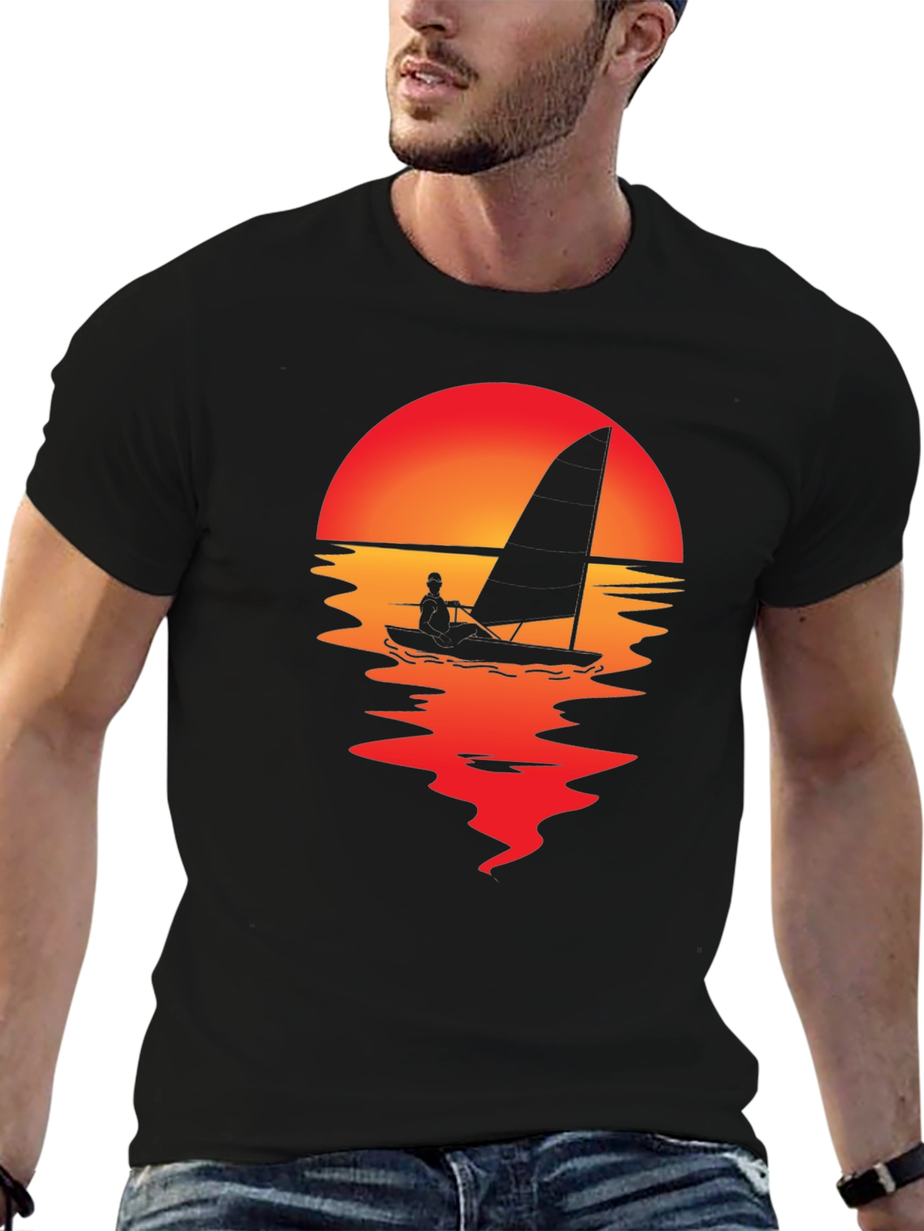 Black Sunset Sailboat Graphic Tee view 6