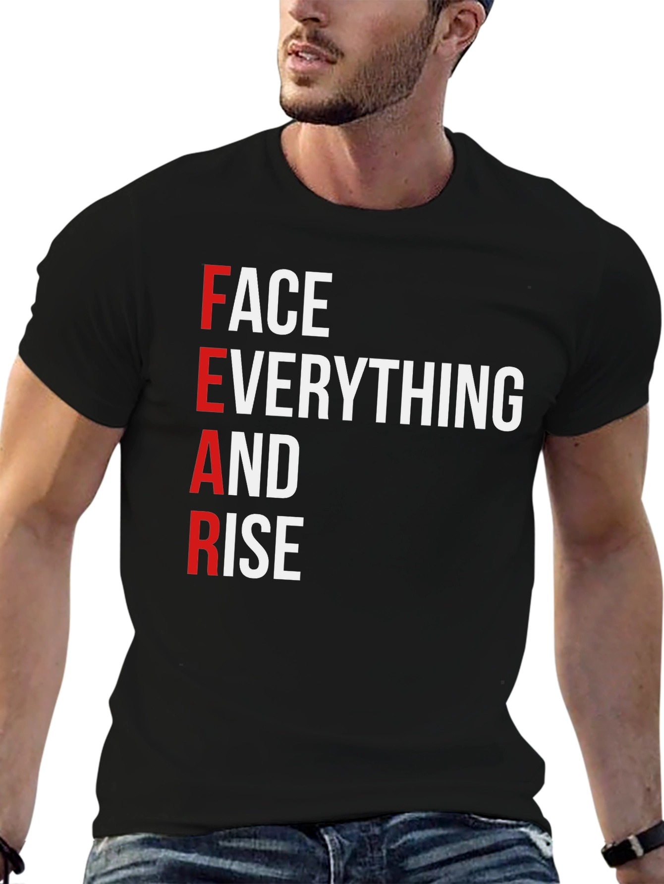 Black Motivational 'FEAR' Graphic T-Shirt view 6