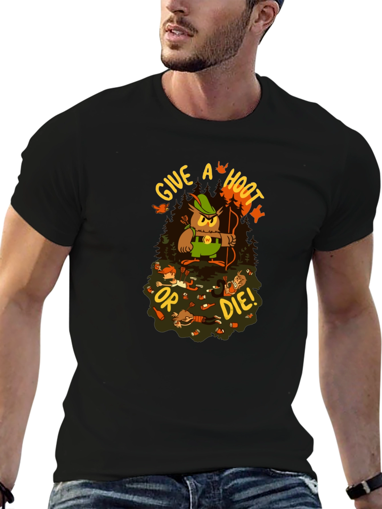 Black Give a Hoot or Die! Graphic T-Shirt view 6