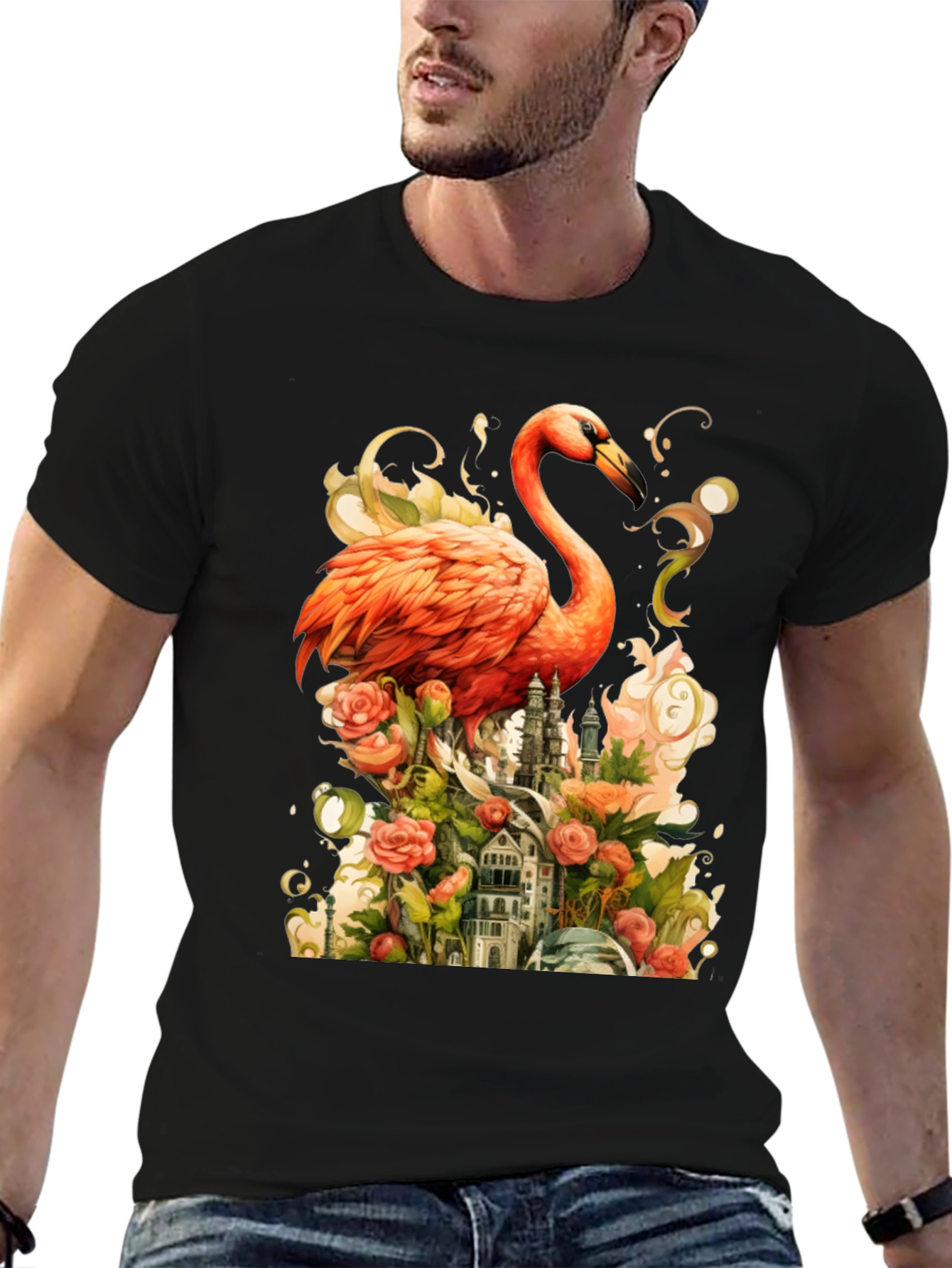 Black Flamingo Castle Graphic Tee view 6