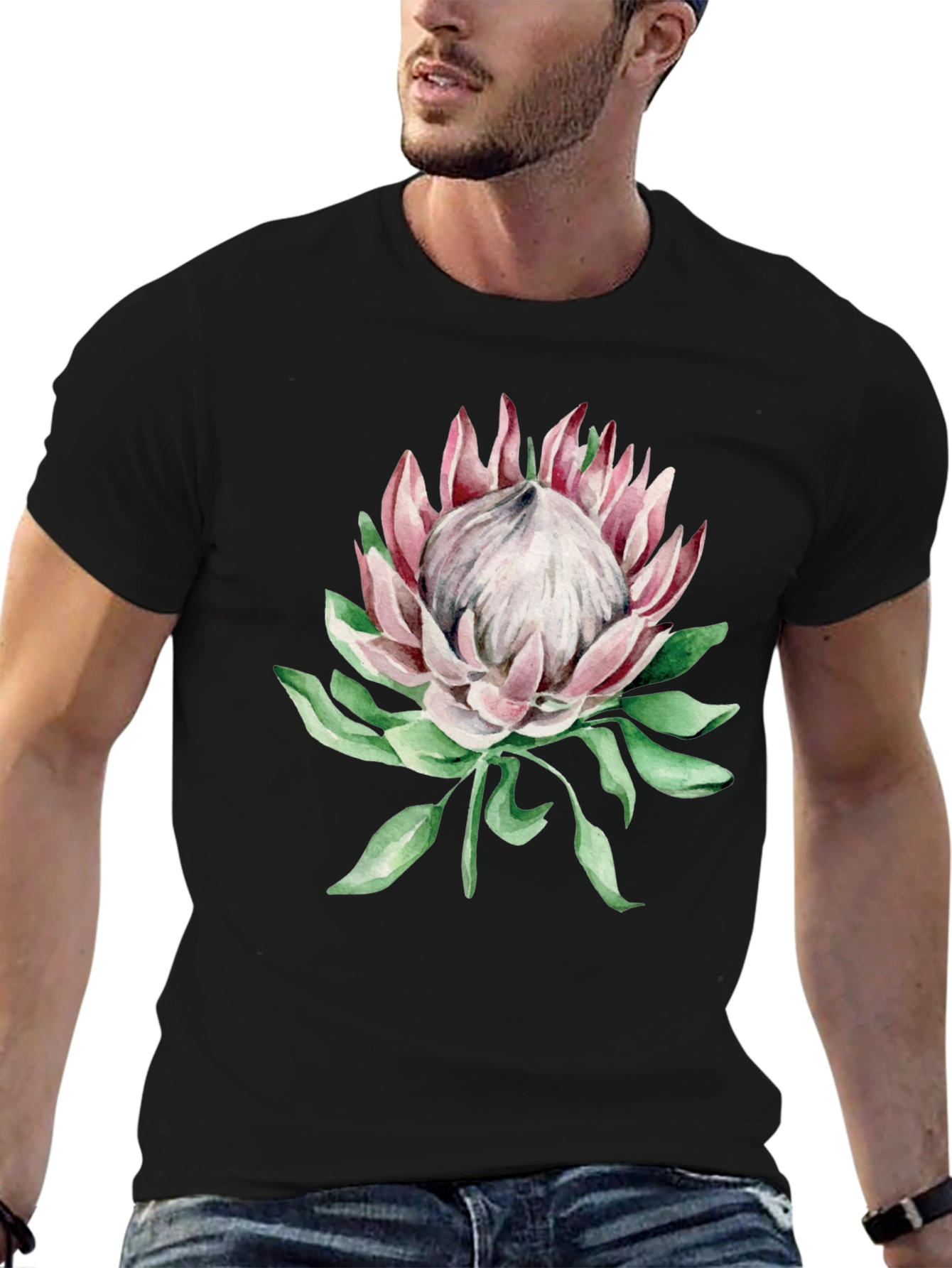 Black Protea Flower Graphic Black T-Shirt view 6