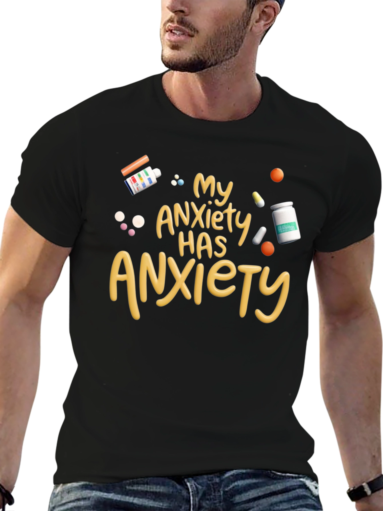 Black Anxiety Humor T-Shirt - My Anxiety Has Anxiety Graphic Tee view 6