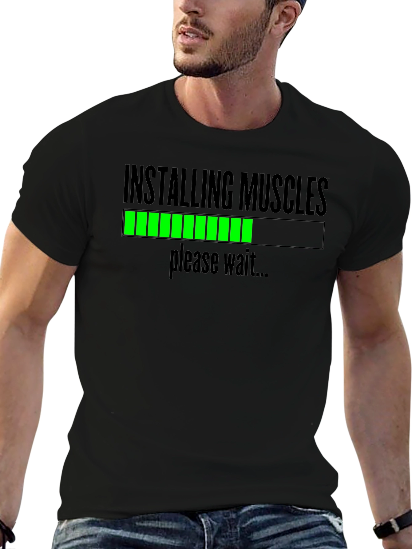 Black Installing Muscles Funny Workout T-Shirt view 6