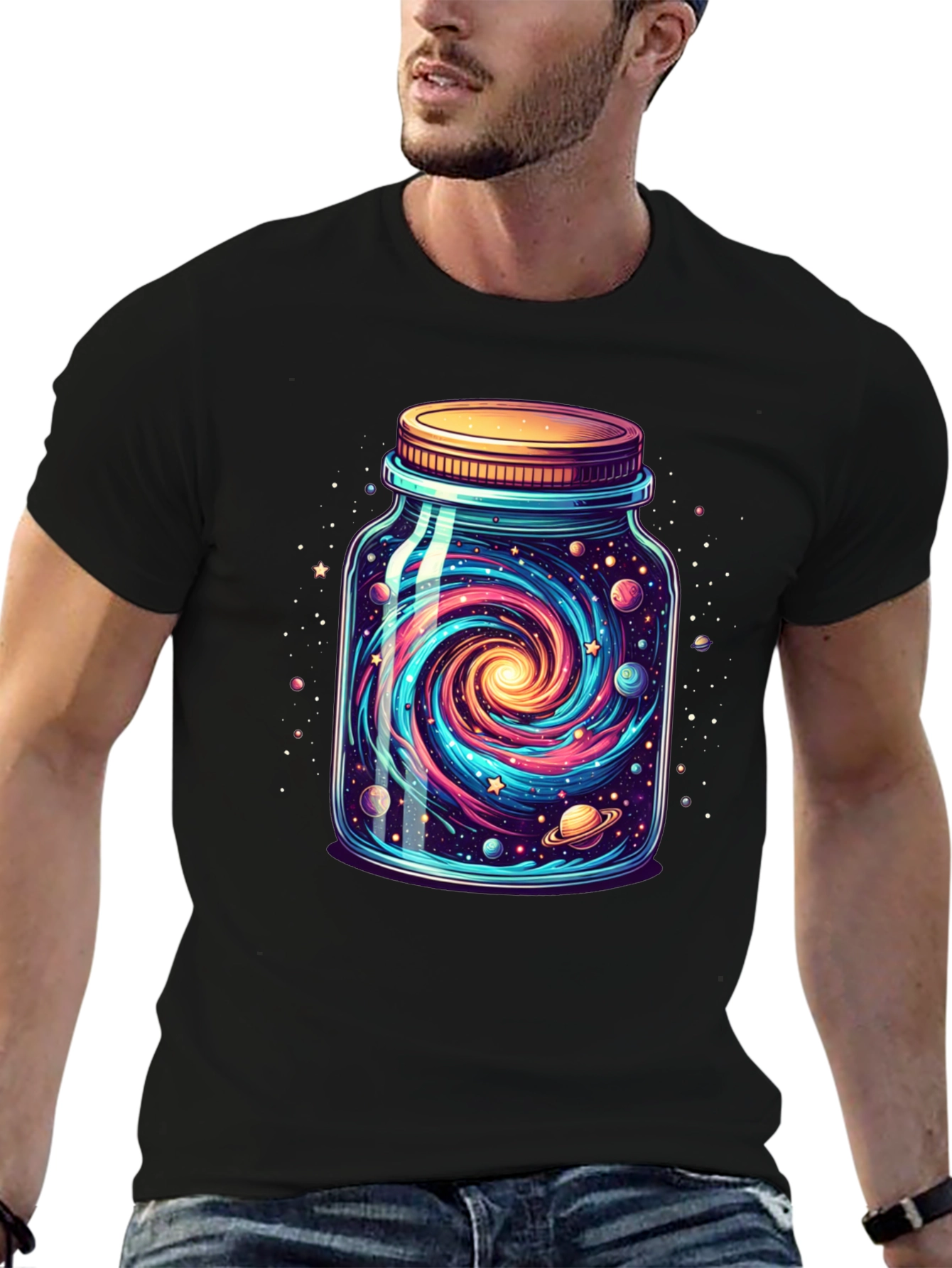 Black Galaxy Jar Graphic Tee - Men's Black T-Shirt view 6