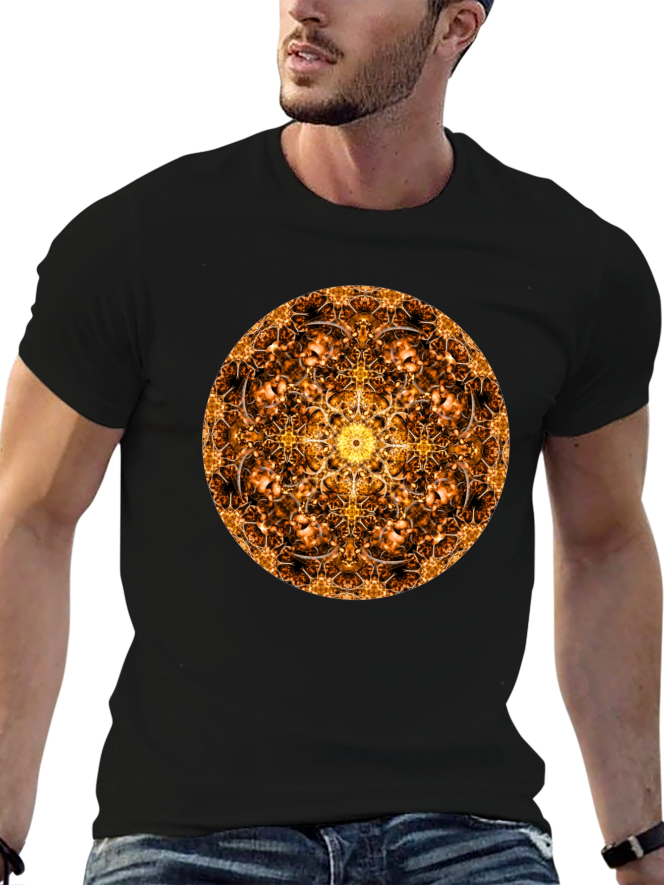 Black Golden Mandala T-Shirt: Sacred Geometry Design view 6