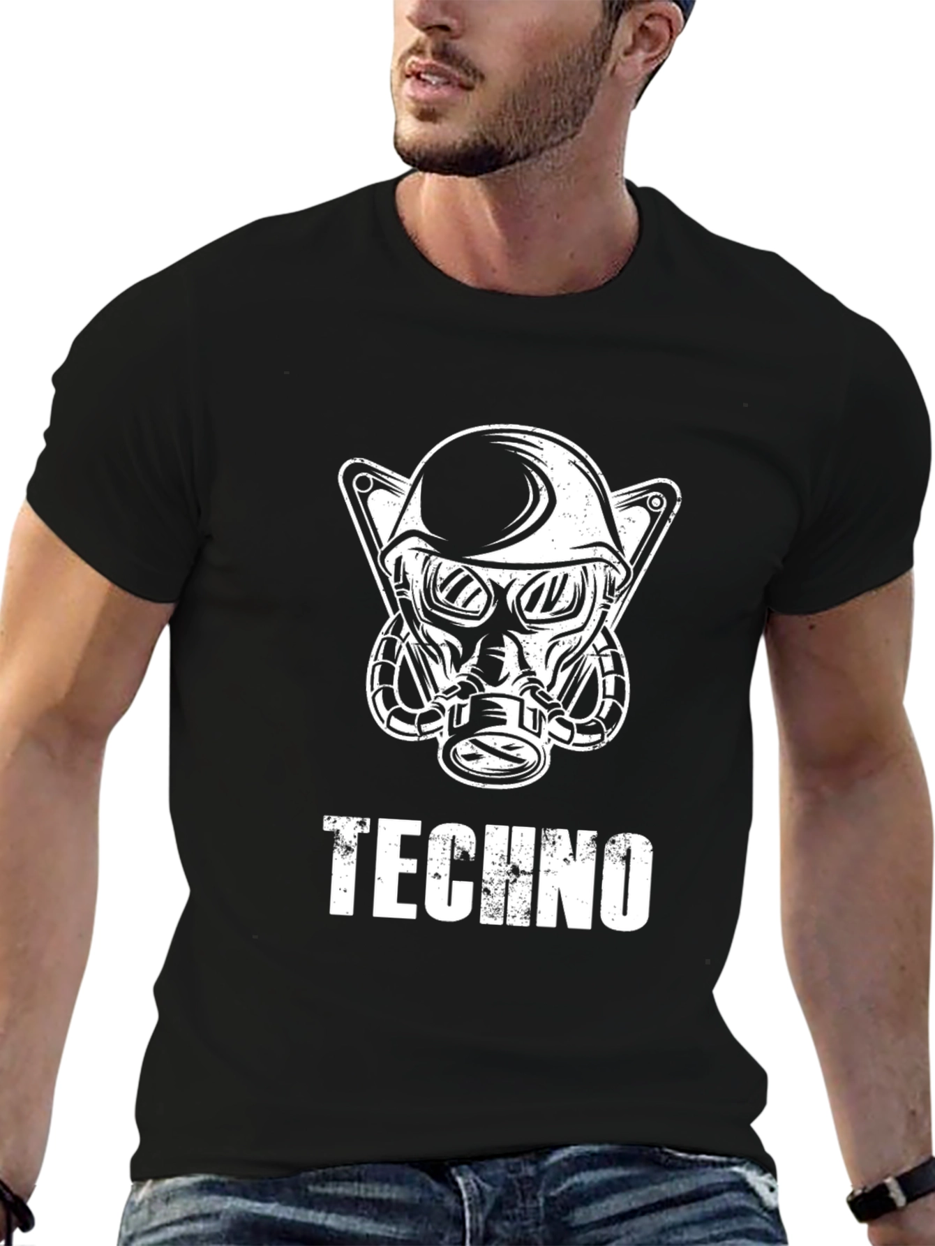 Black Techno Soldier Graphic T-Shirt - Cool Design! view 6