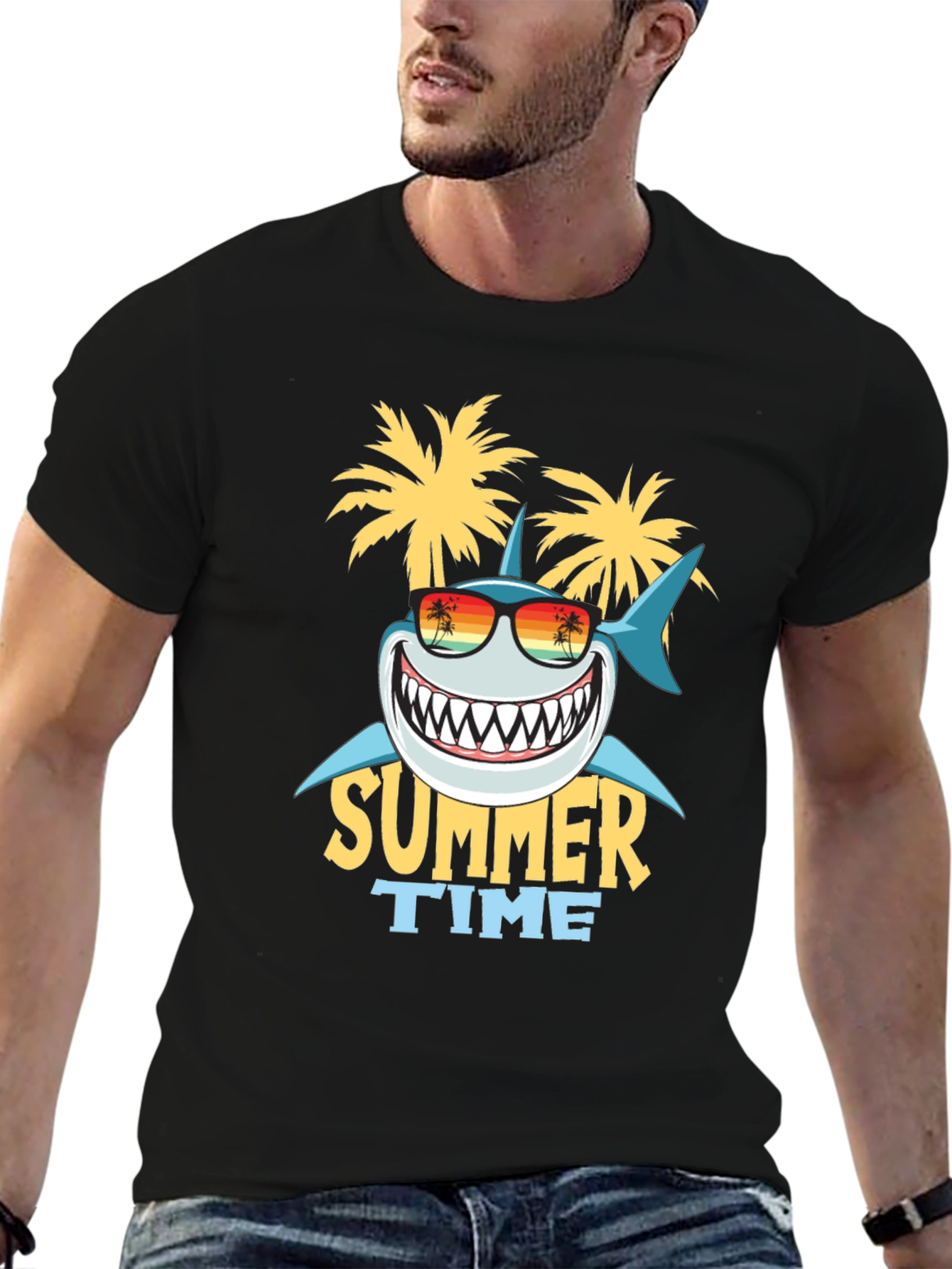Black Summer Time Shark Graphic Tee view 6