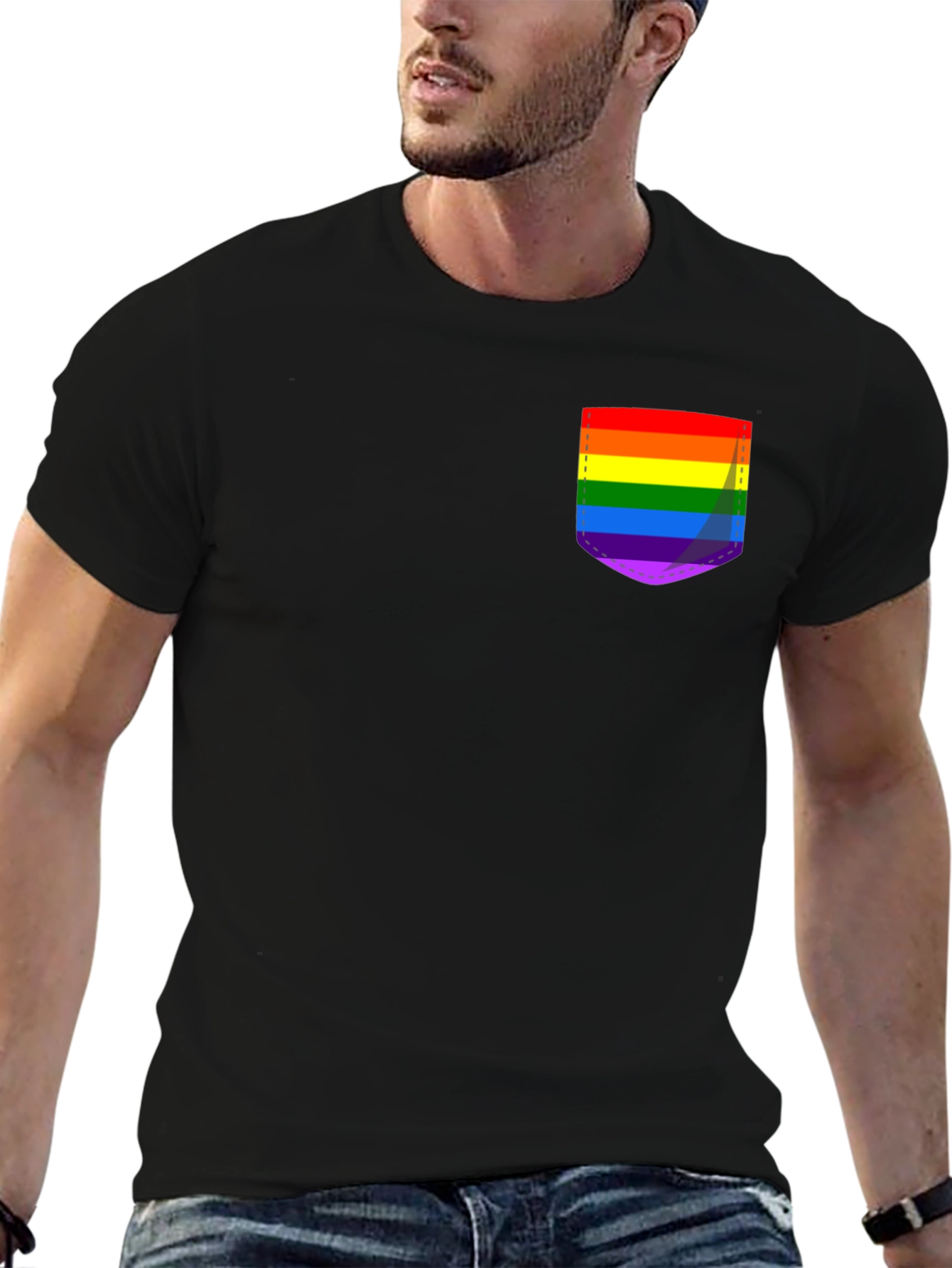 Black Pride Pocket Tee - Black Crew Neck Casual T-Shirt view 6