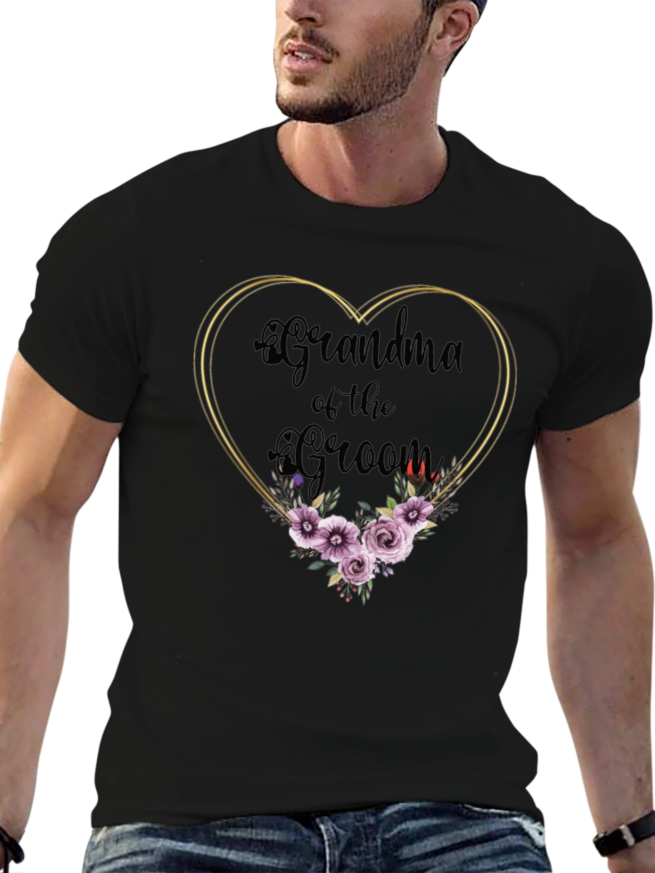 Black Grandma of the Groom Floral Heart Tee view 6