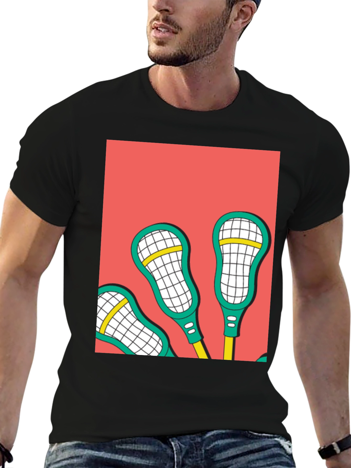 Black Lacrosse Sticks Graphic Tee - Cool Sport Design view 6