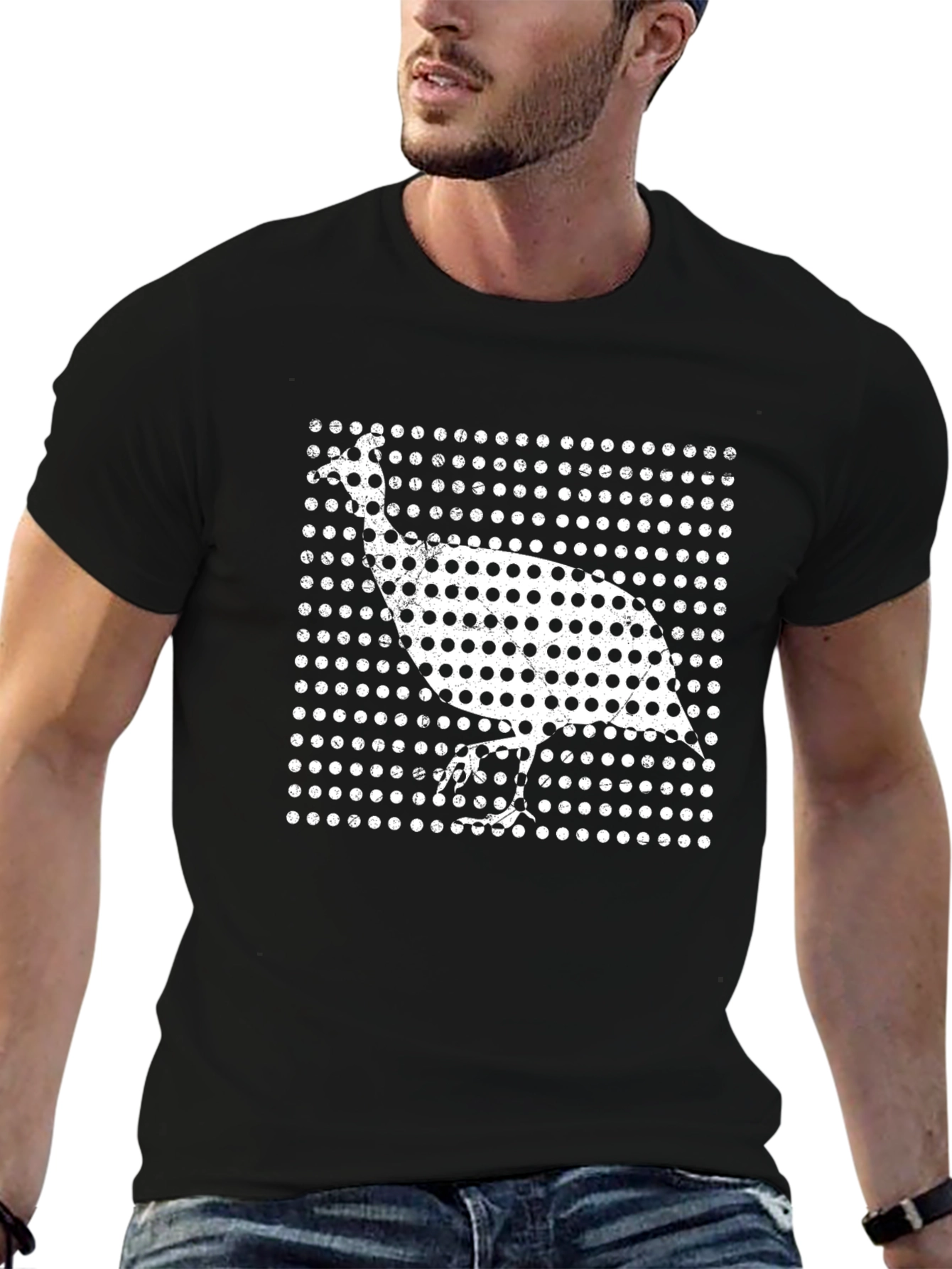Black Retro Guinea Fowl Black T-Shirt view 6