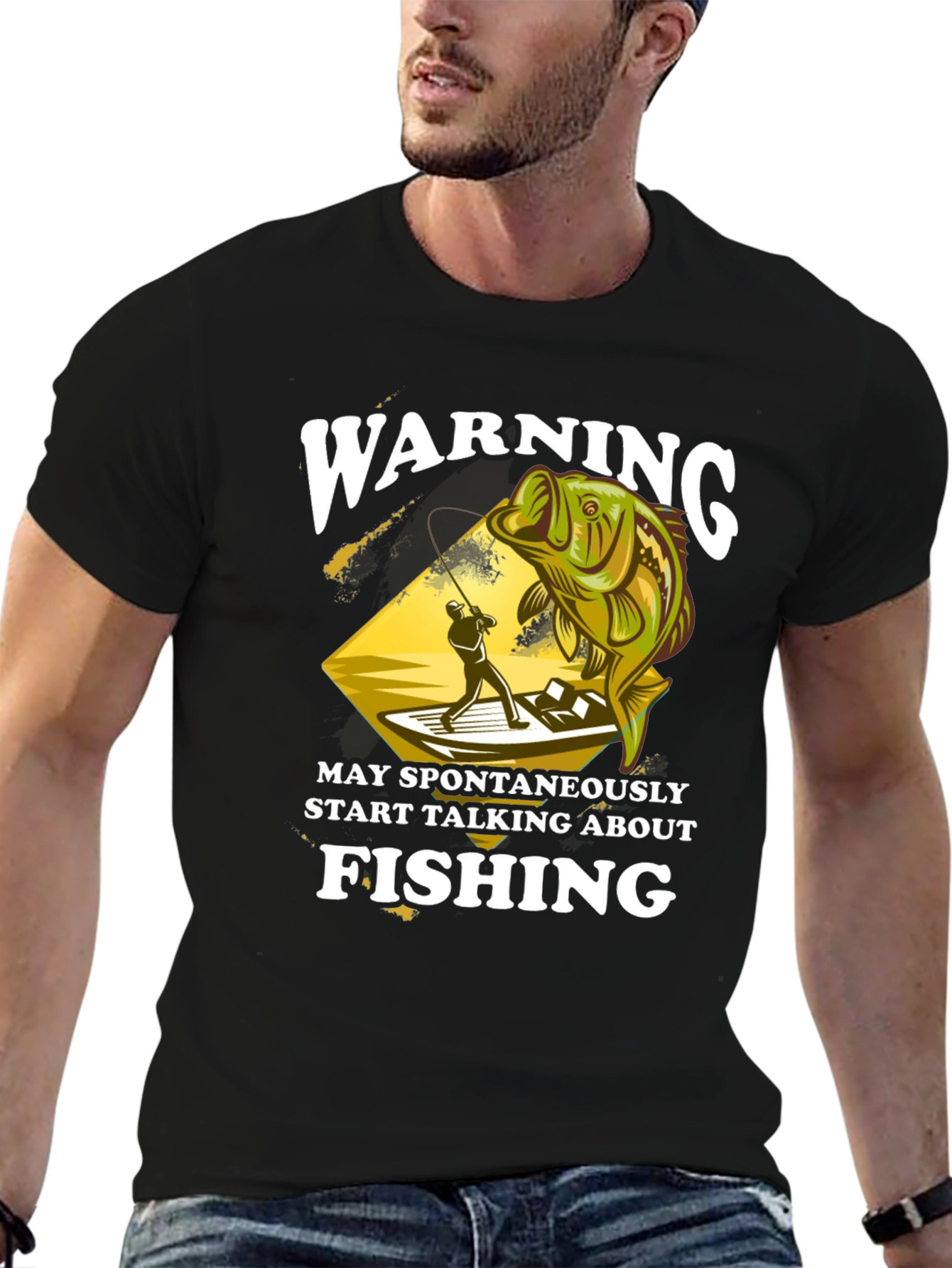 Black Warning May Spontaneously Talk About Fishing T-Shirt view 6