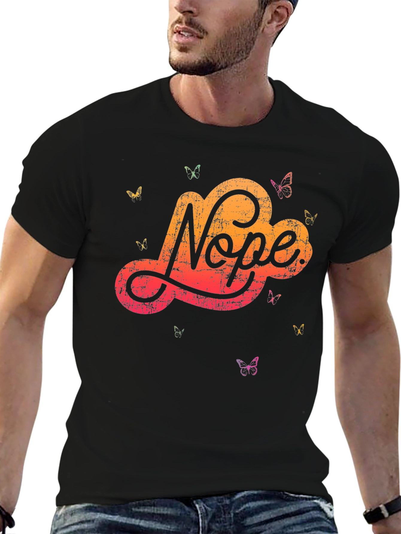 Black Nope Butterfly Graphic Tee - Soft Cotton Blend view 6