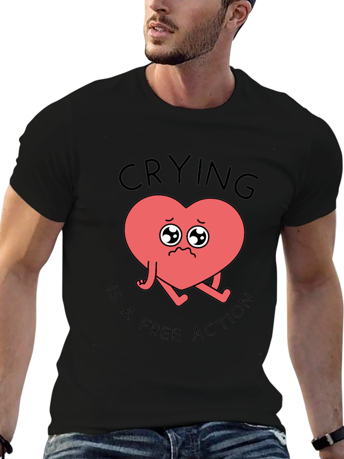 Black Crying Heart T-Shirt - Free Action Comfort Tee view 6