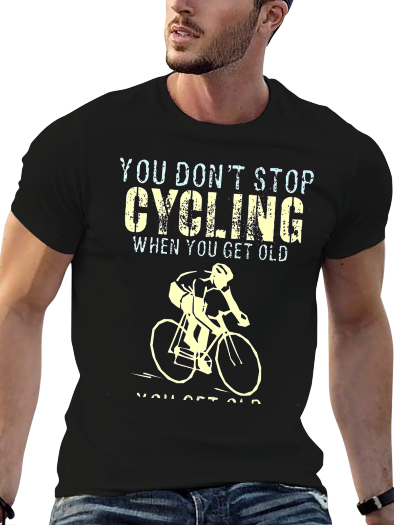 Black Cycling Never Gets Old Graphic Tee view 6