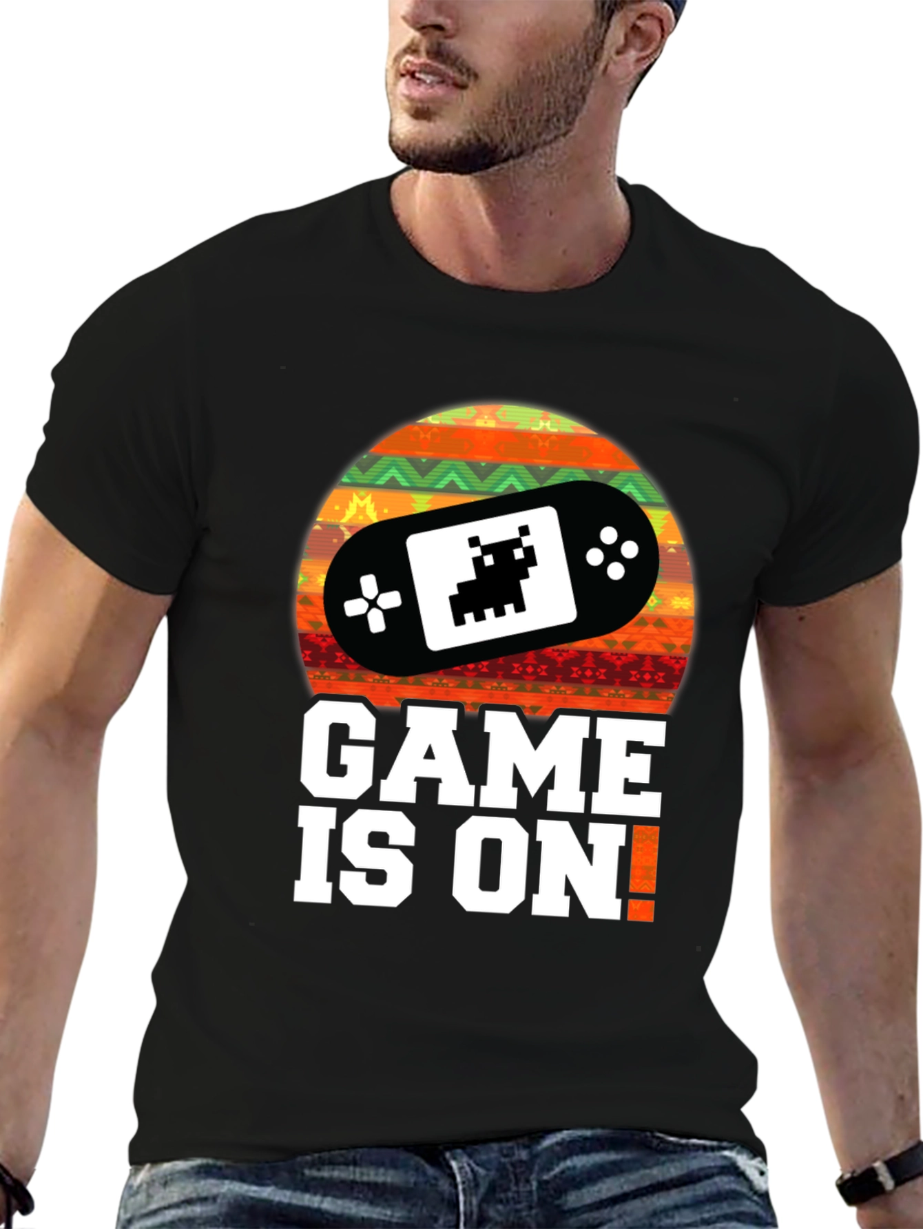 Black Game On! Retro Gamer T-Shirt - Black view 6