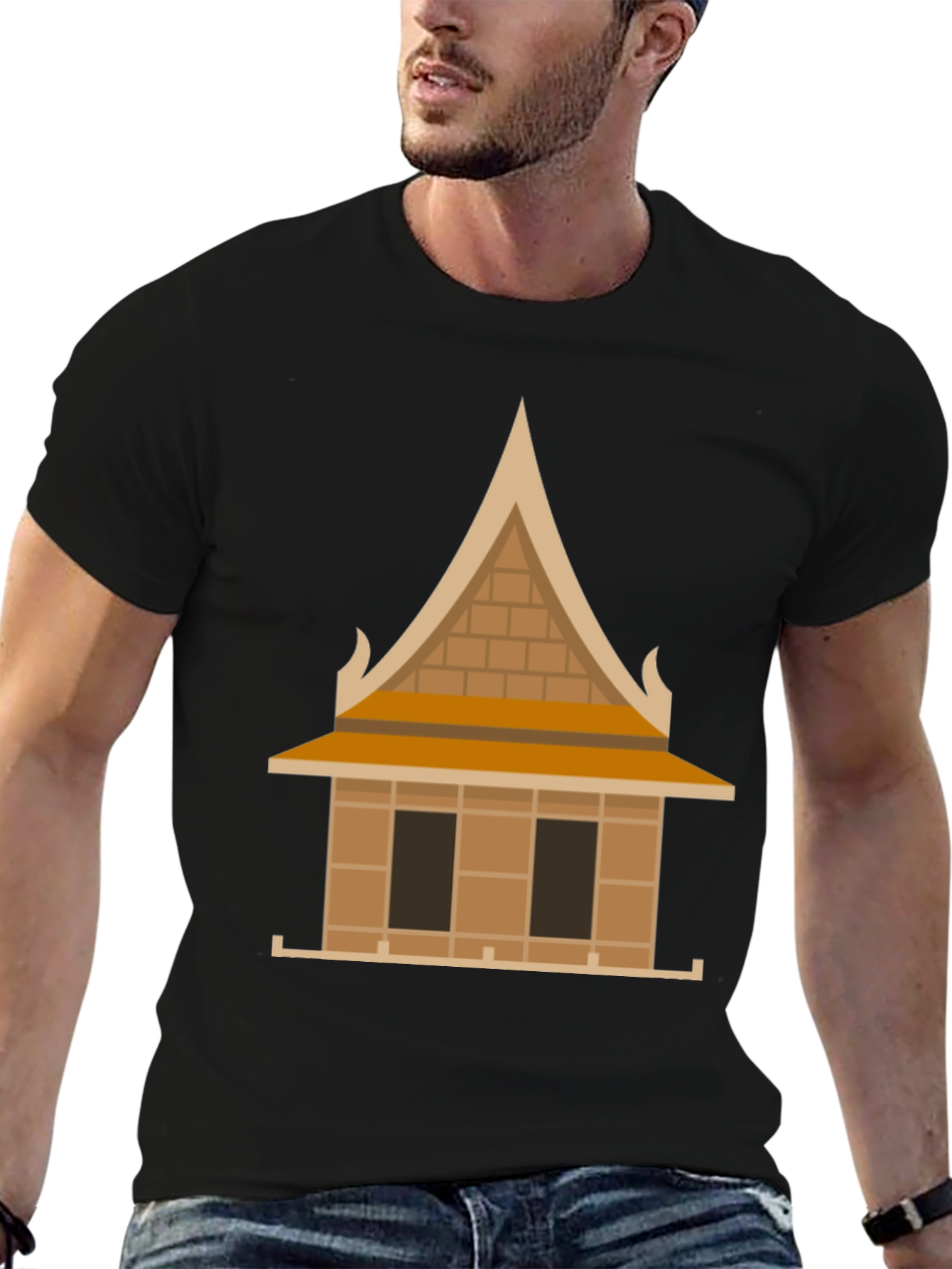 Black Architectural Style Graphic Tee - Black Unisex view 6