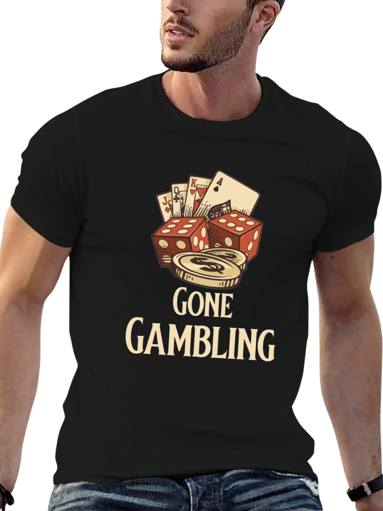 Black Gone Gambling Graphic Tee - Black view 6