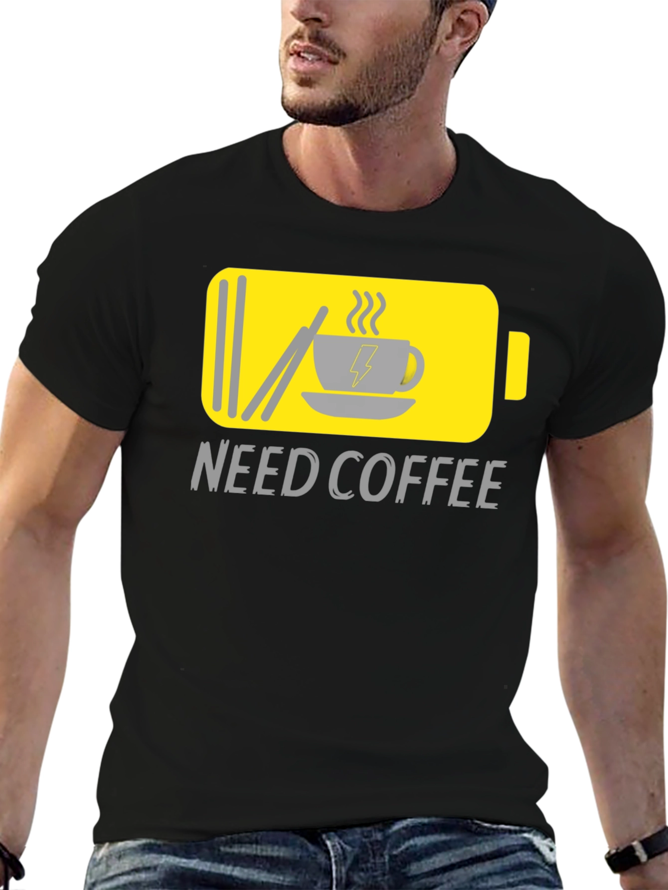 Black Need Coffee Graphic Tee - Low Battery Mode view 6