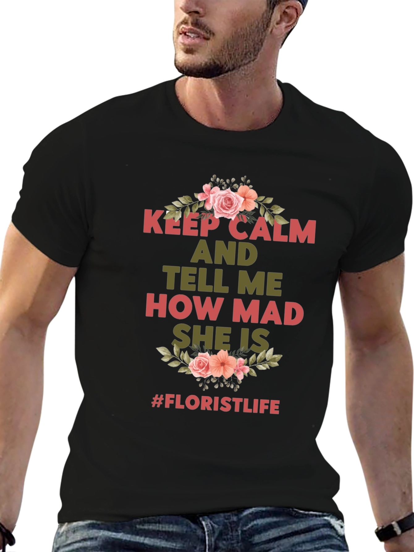 Black Keep Calm Florist Life T-Shirt - Unisex view 6