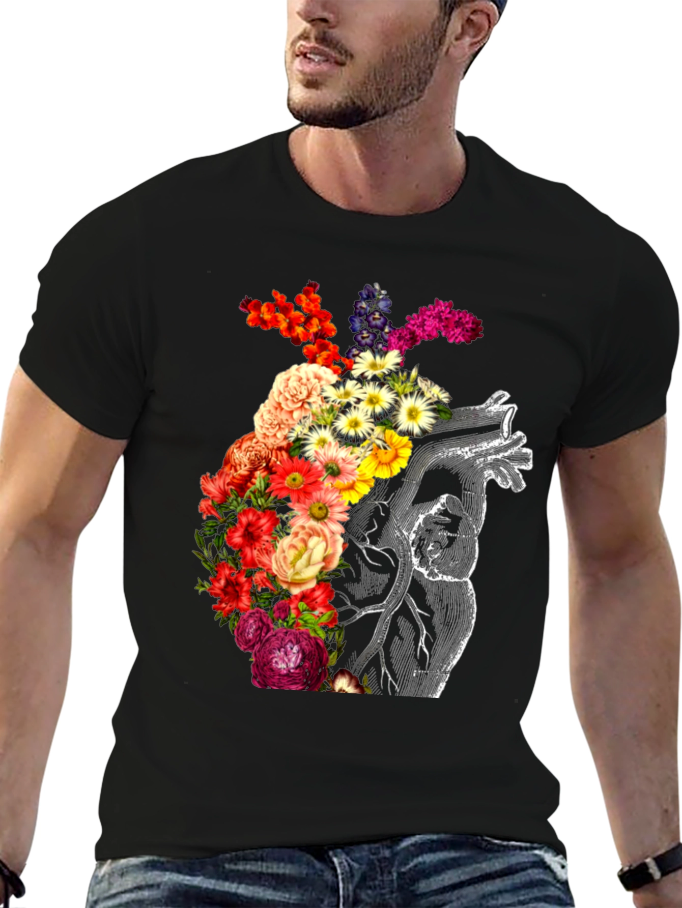 Black Floral Heart Graphic Tee - Anatomical Love view 6