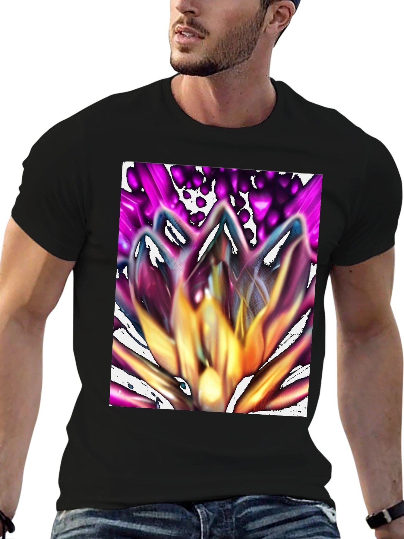 Black Abstract Flower Graphic Tee - Stylish Unisex T-Shirt view 6