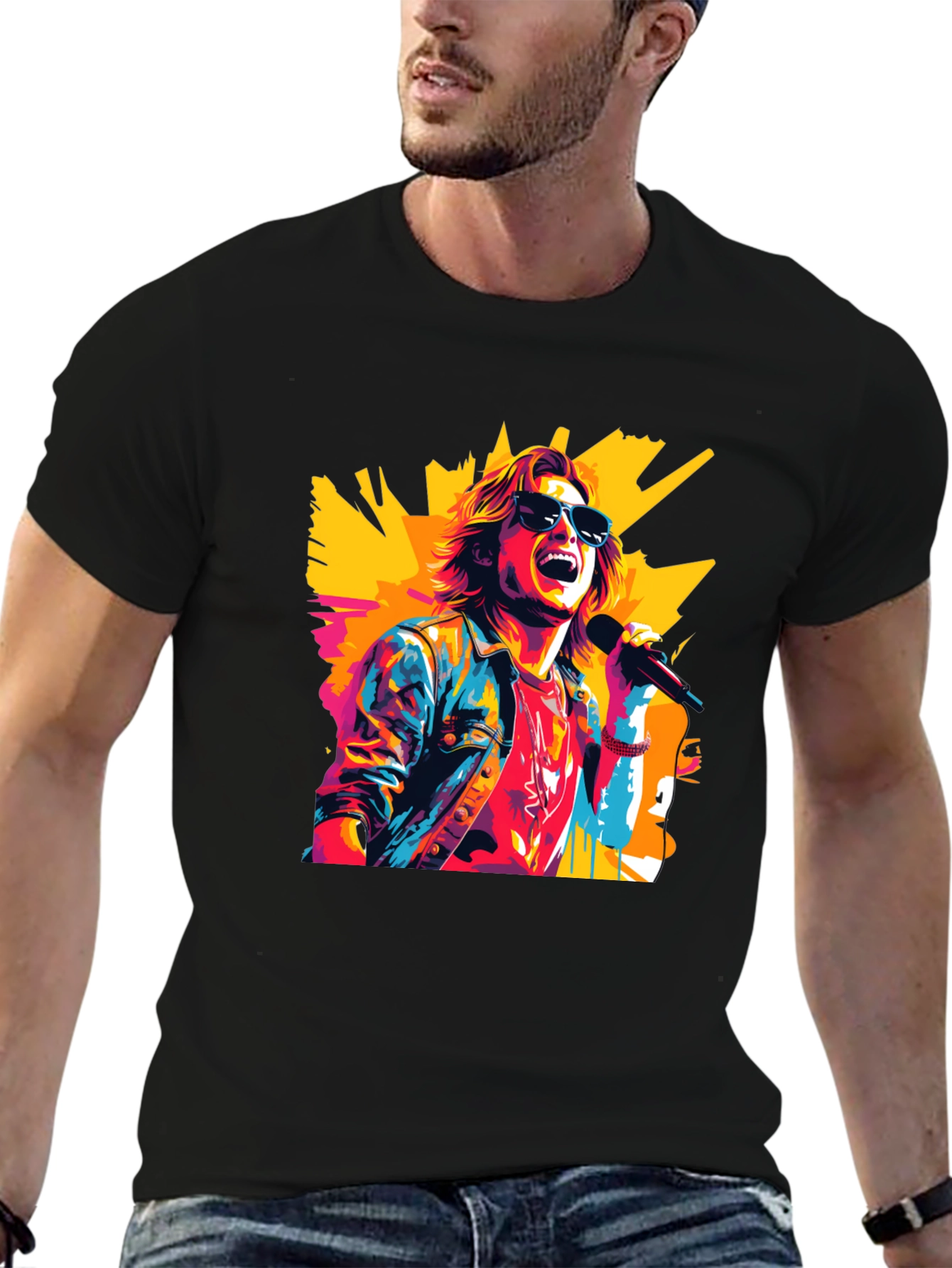 Black Retro Rocker Graphic Tee - Cool Pop Art Design view 6