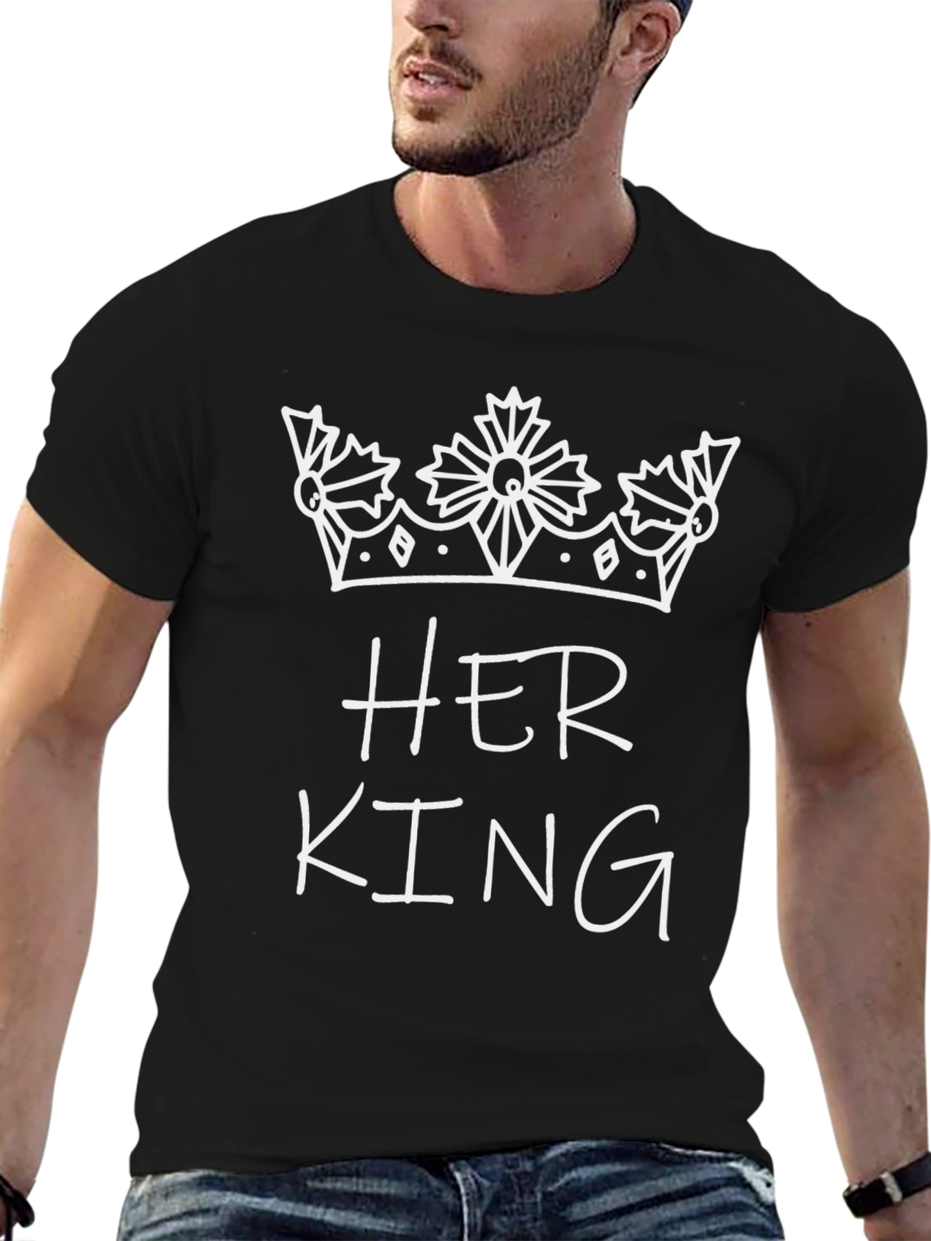 Black Her King Crown Graphic Tee - Couples Matching Shirt view 6