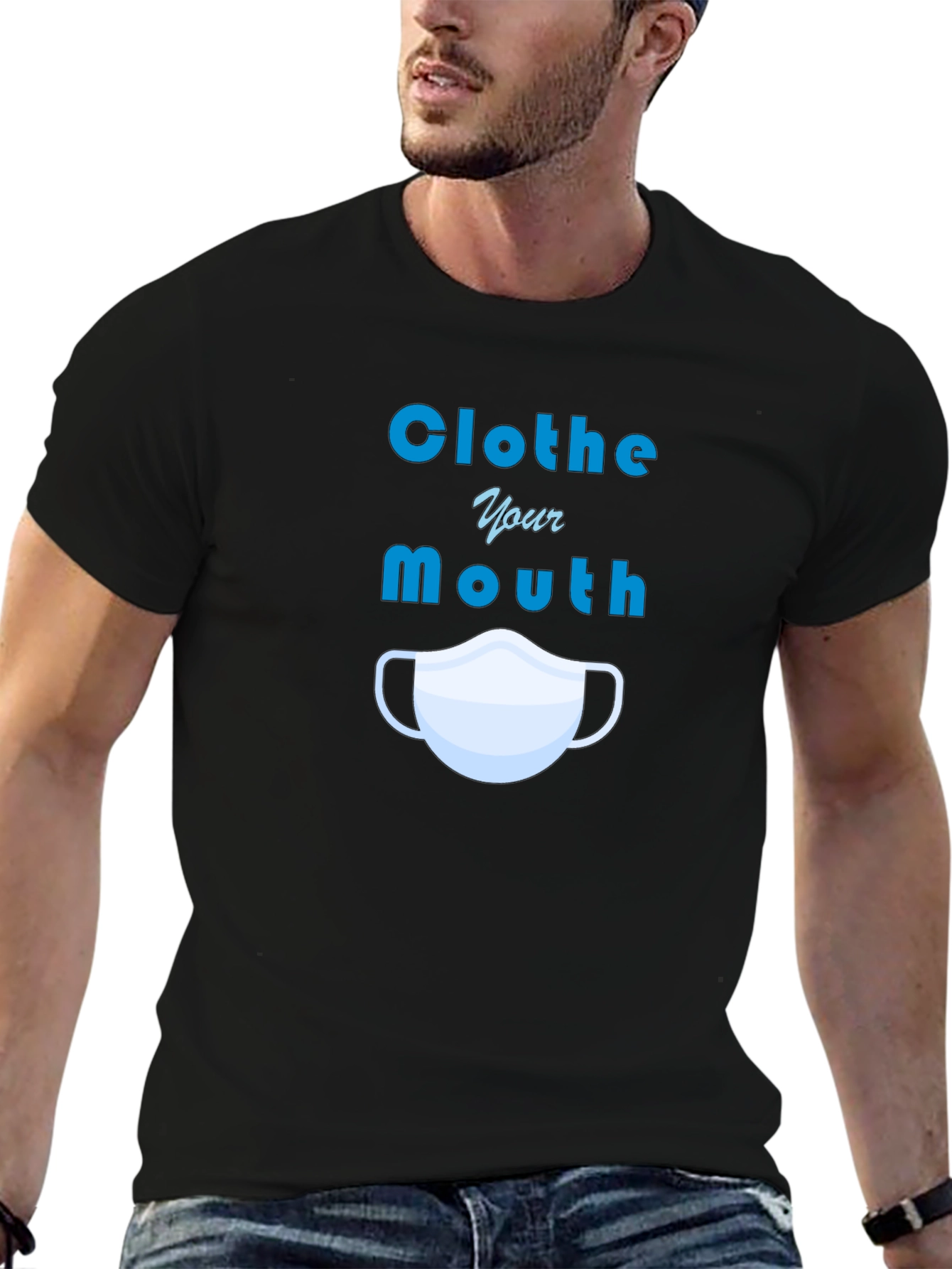 Black Clothe Your Mouth Graphic Tee - Protect Yourself! view 6