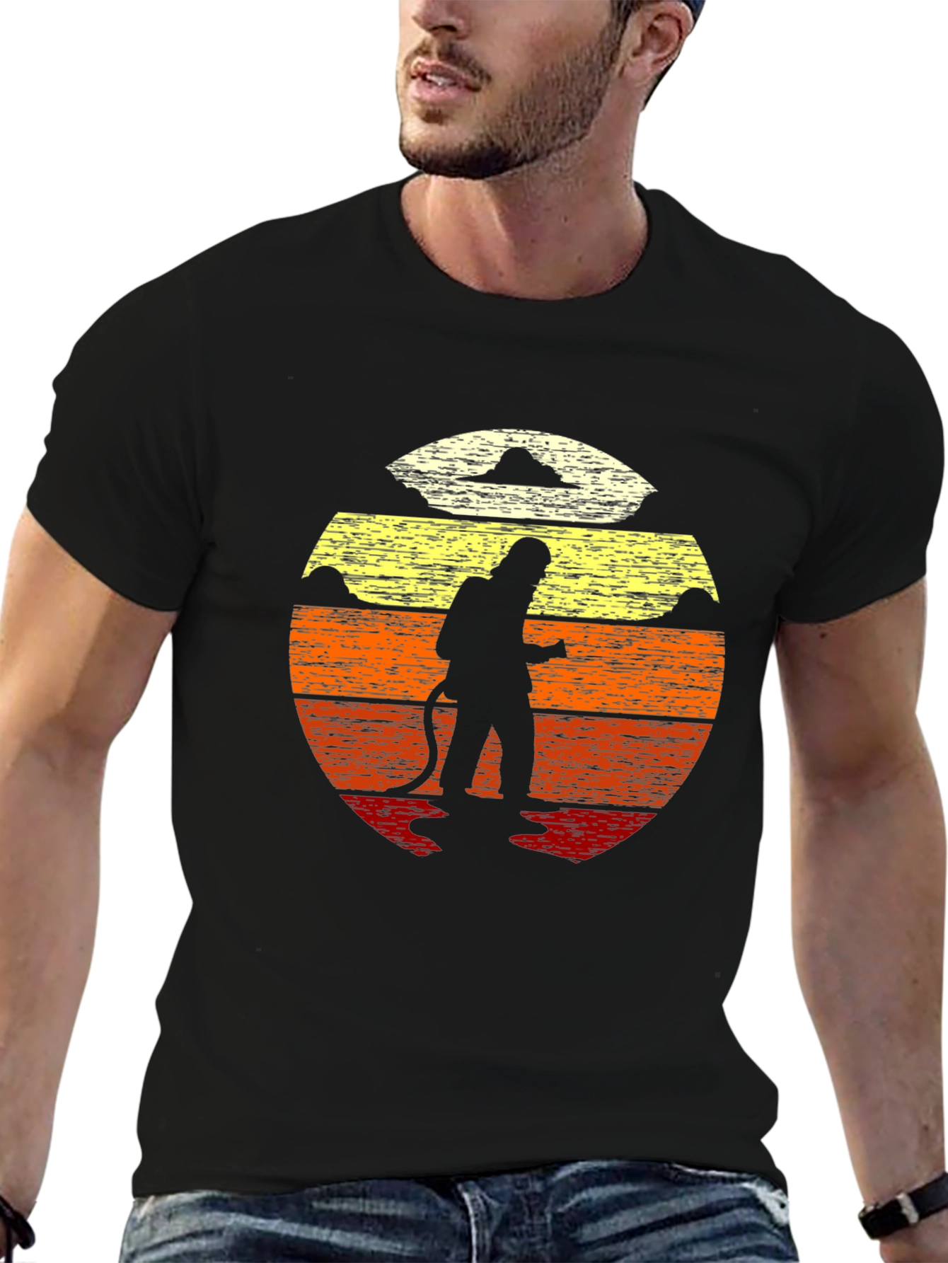 Black Firefighter Sunset Graphic Tee view 6