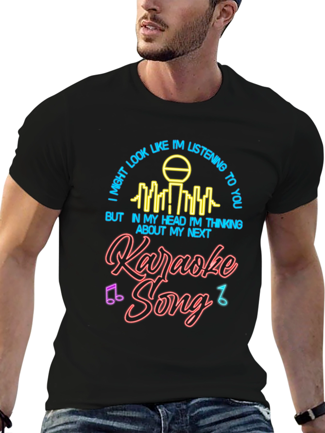 Black Karaoke Song T-Shirt: I'm Thinking About My Next Song Tee view 6