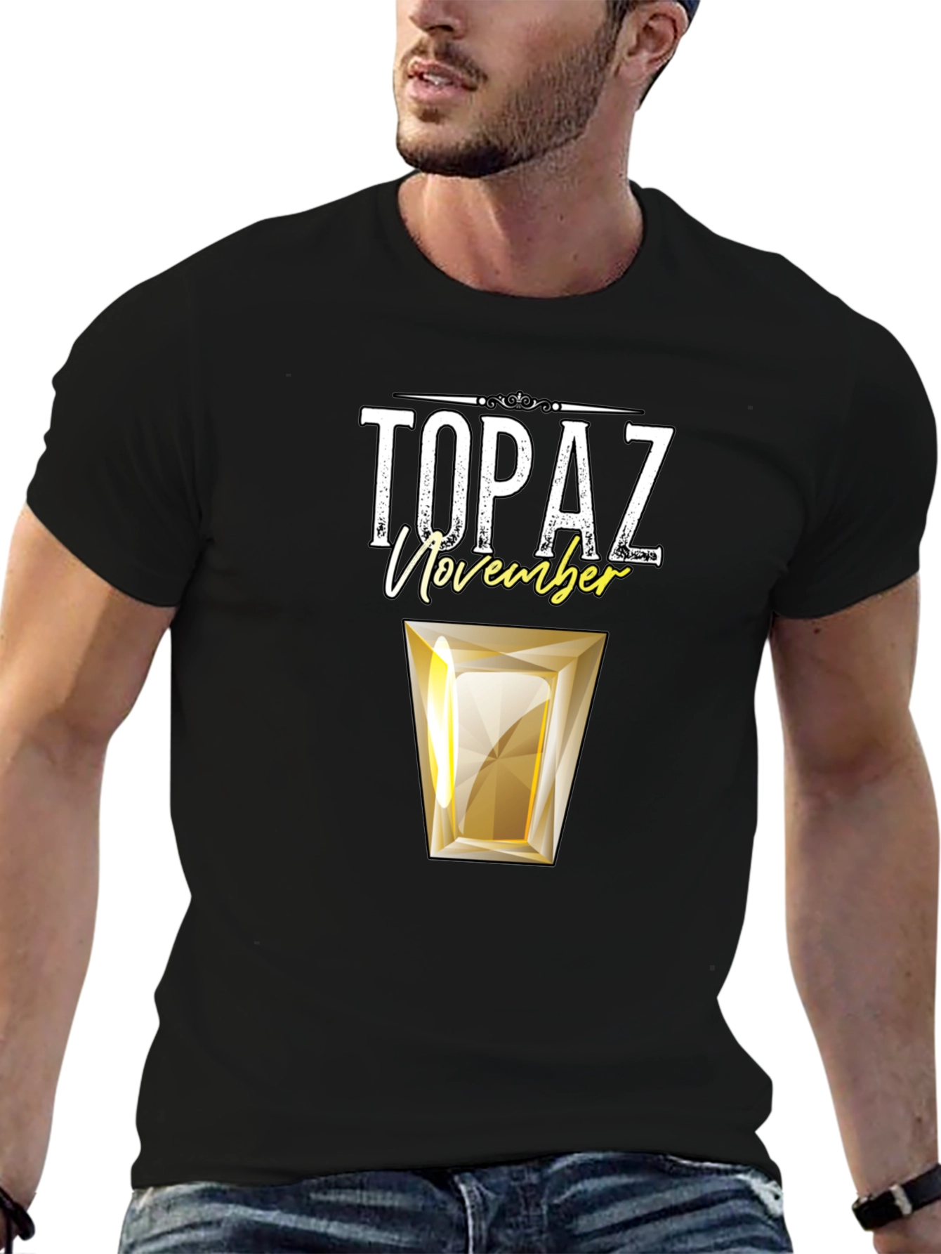 Black November Topaz Gemstone Birthday T-Shirt view 6