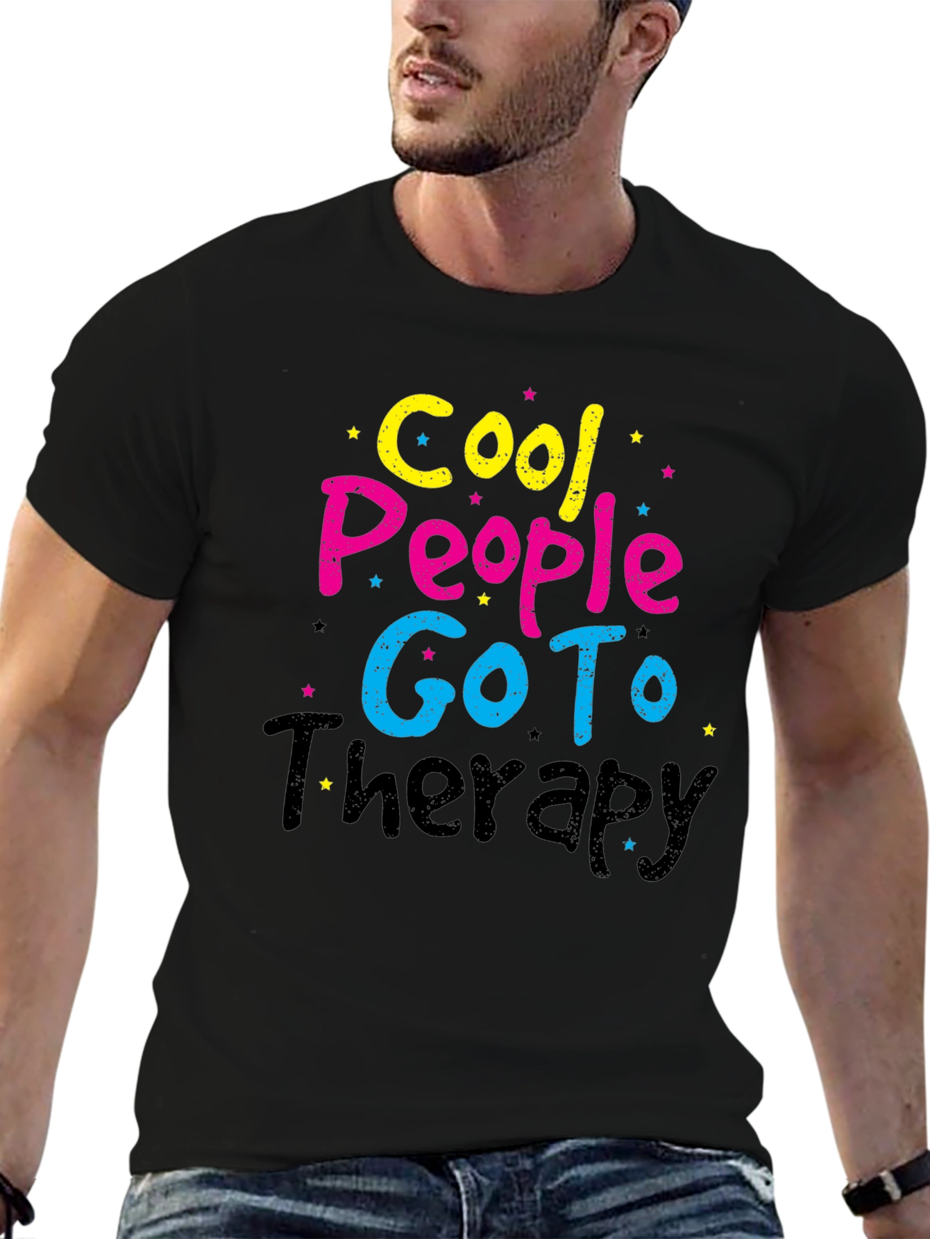 Black Cool People Go To Therapy Black T-Shirt view 6