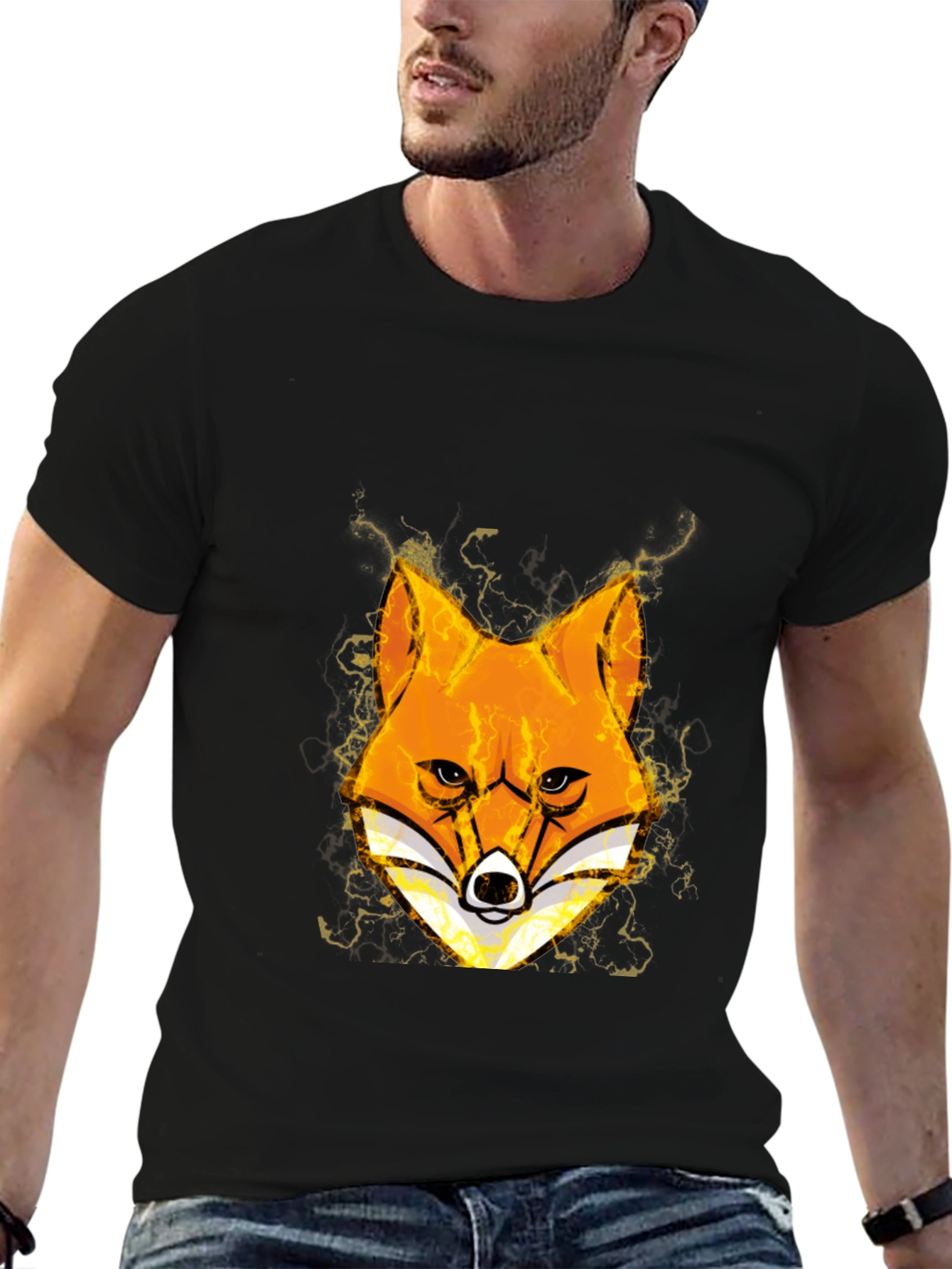 Black Fox Head Graphic Black T-Shirt view 6
