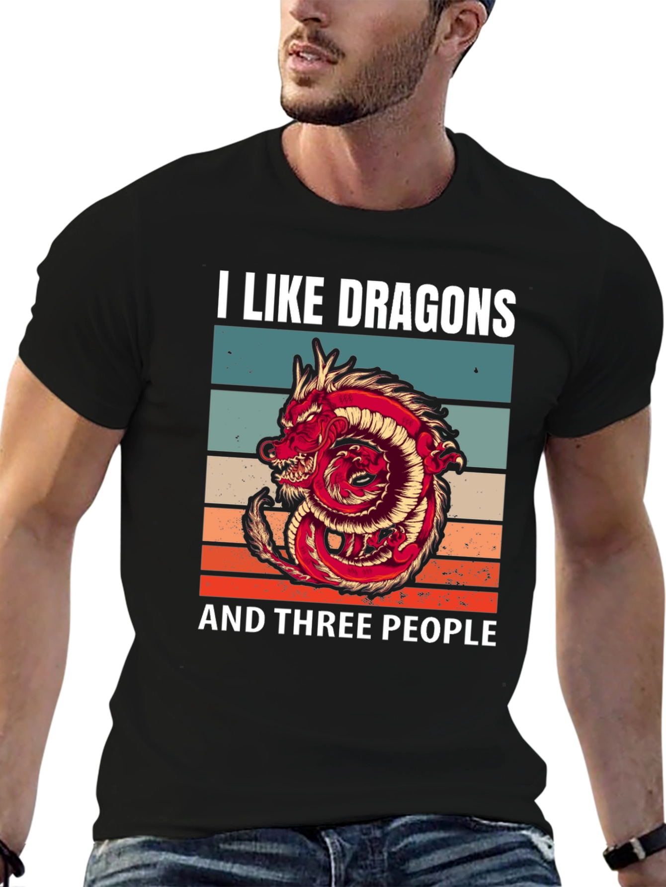 Black I Like Dragons and Three People Graphic T-Shirt view 6