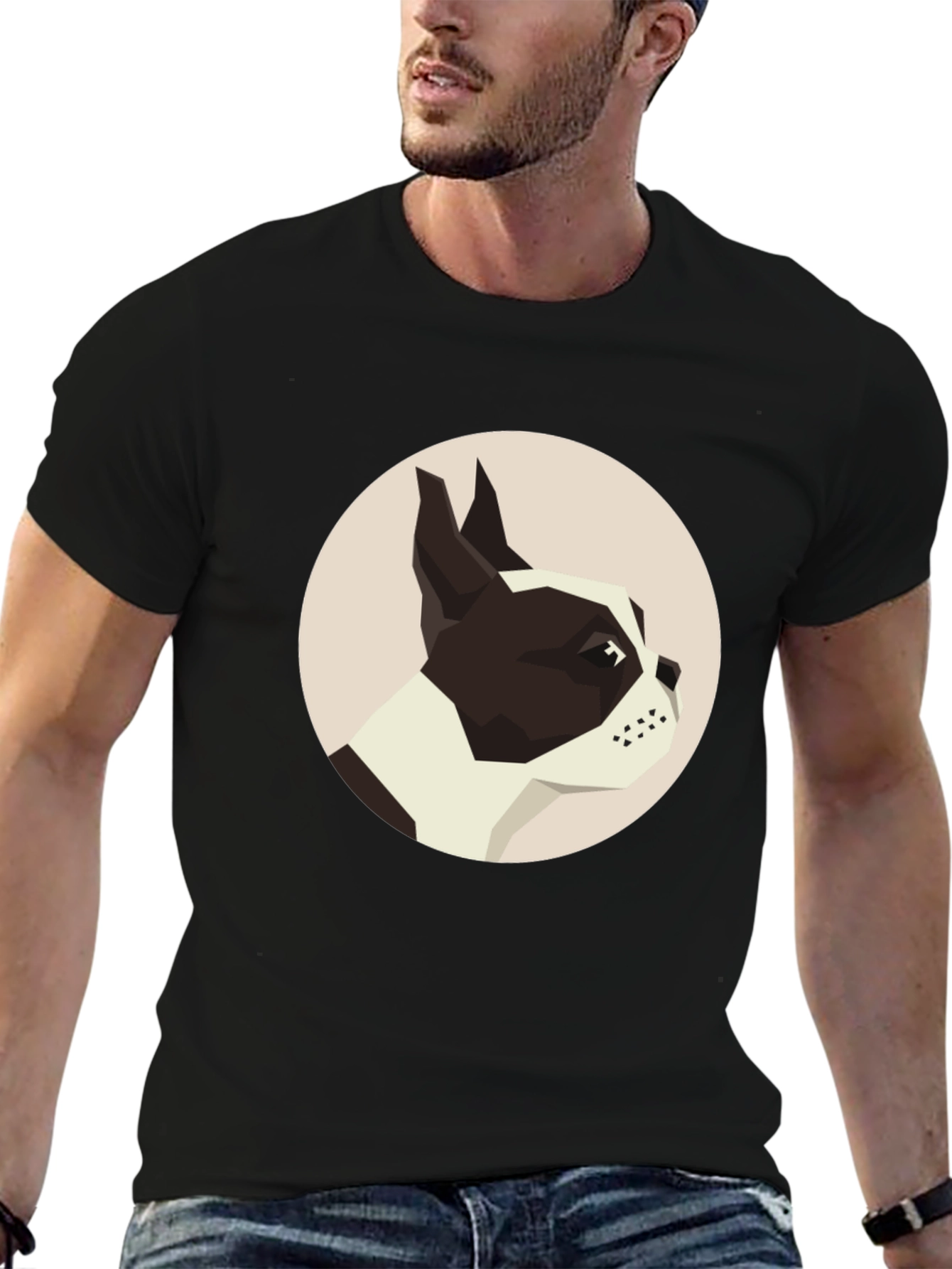 Black Geometric Dog Graphic Tee - Modern Canine Design view 6
