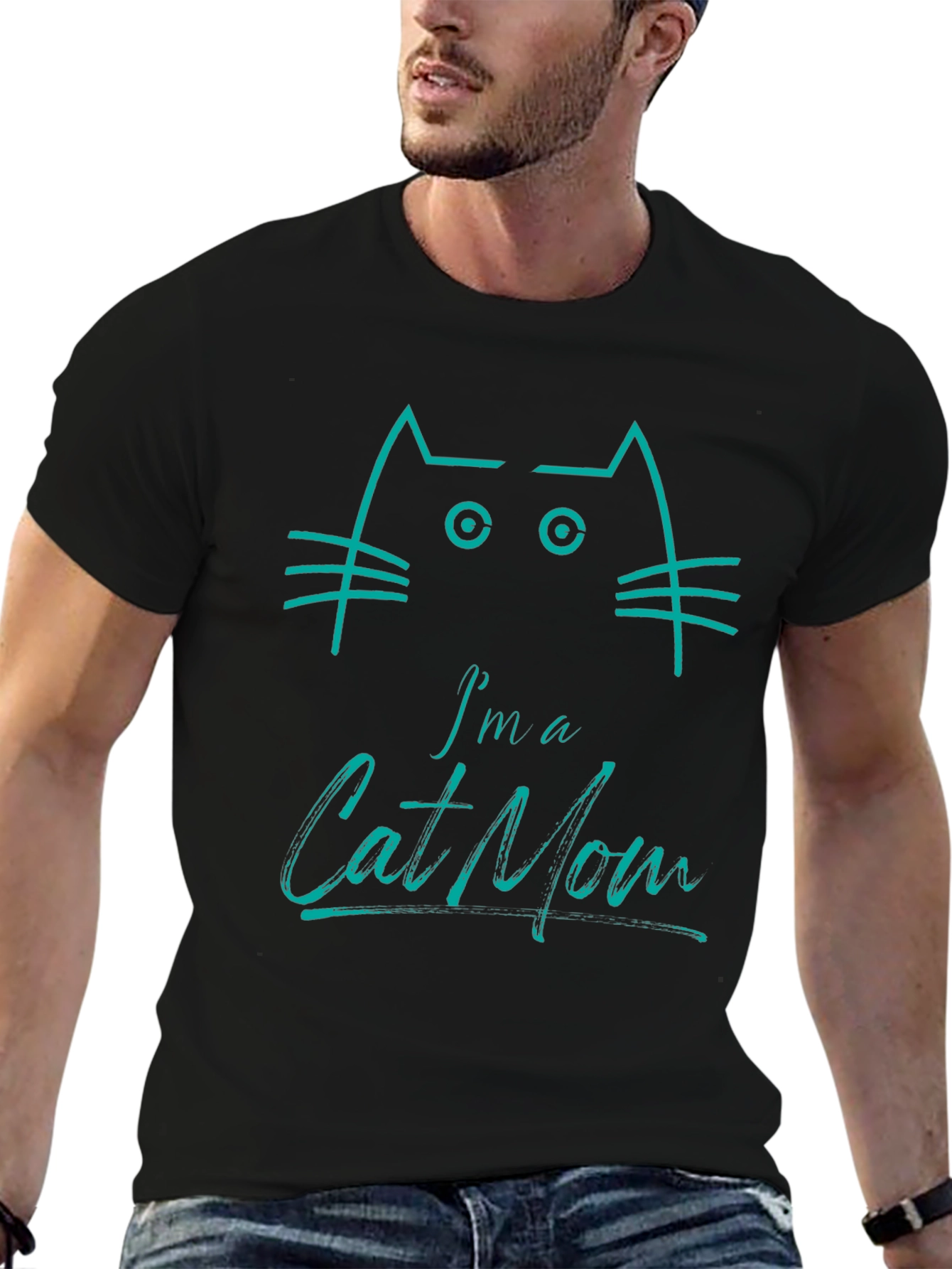 Black I'm a Cat Mom Graphic Tee - Unisex Black T-Shirt view 6