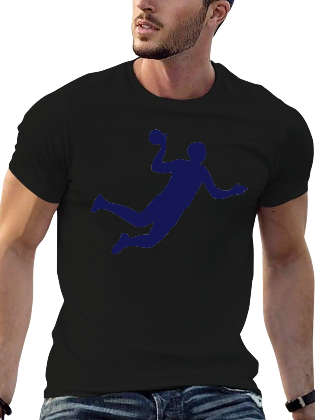 Black Handball Player Graphic Tee - Sporty Black T-Shirt view 6