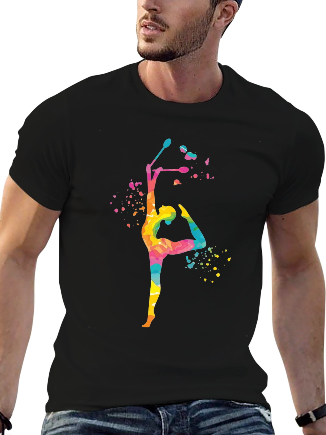 Black Watercolor Gymnast Graphic Tee - Black Cotton Blend view 6