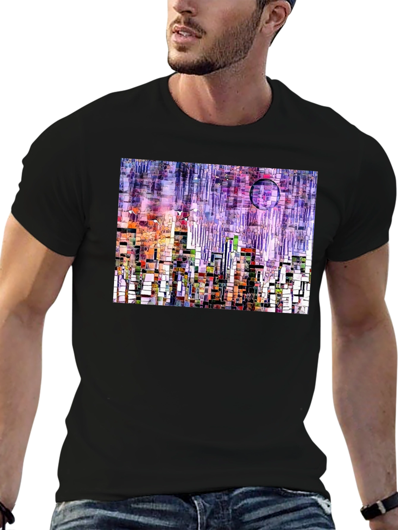 Black Abstract Cityscape Graphic T-Shirt view 6
