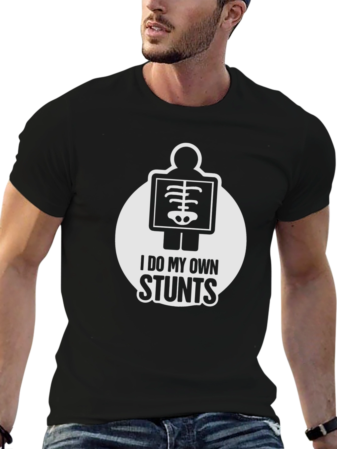 Black I Do My Own Stunts T-Shirt - Novelty X-Ray Design view 6