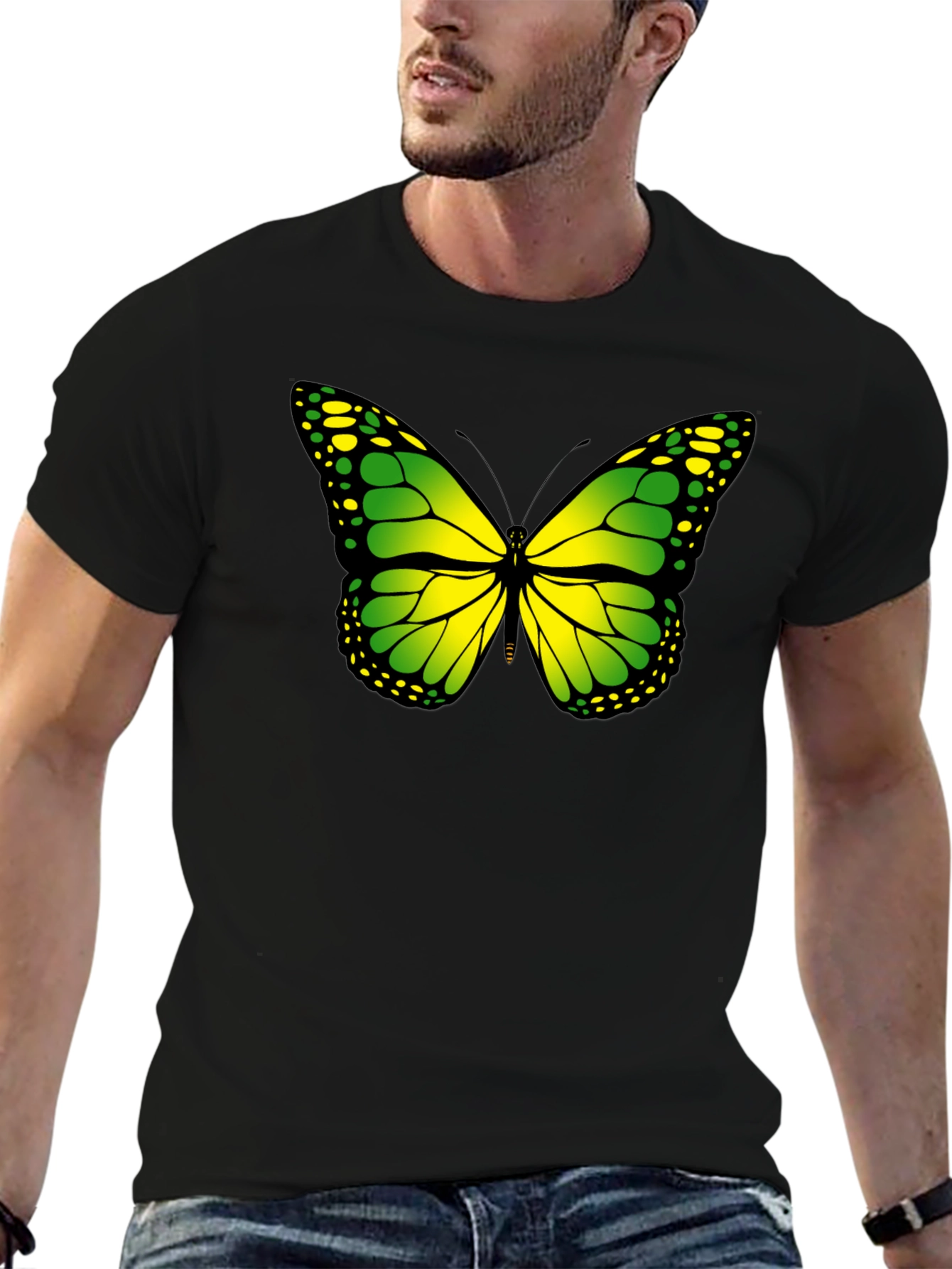 Black Butterfly Graphic Tee - Black Cotton T-Shirt view 6