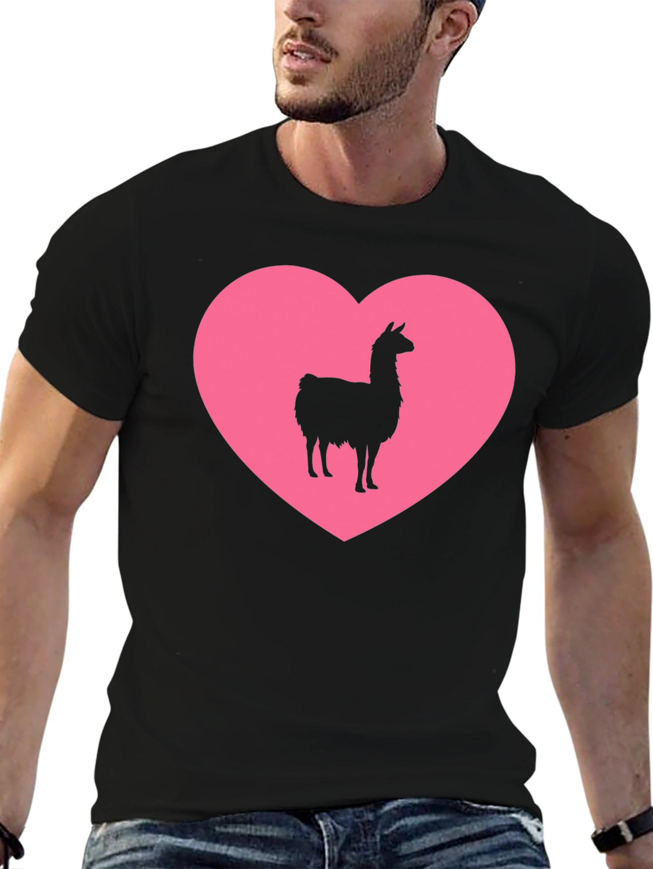 Black Llama Heart Graphic Tee - Black Unisex T-Shirt view 6